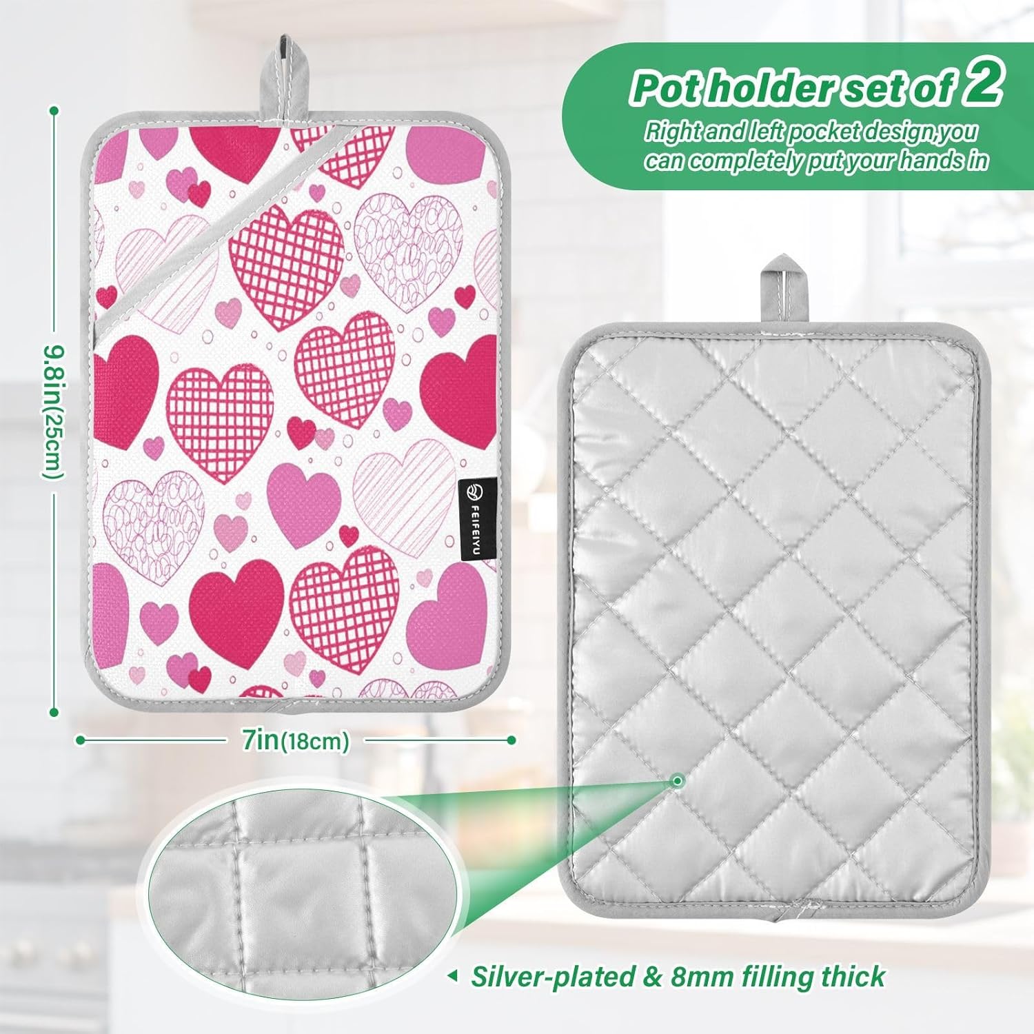 Heat-Resistant Doodle Hearts Pot Holder Set