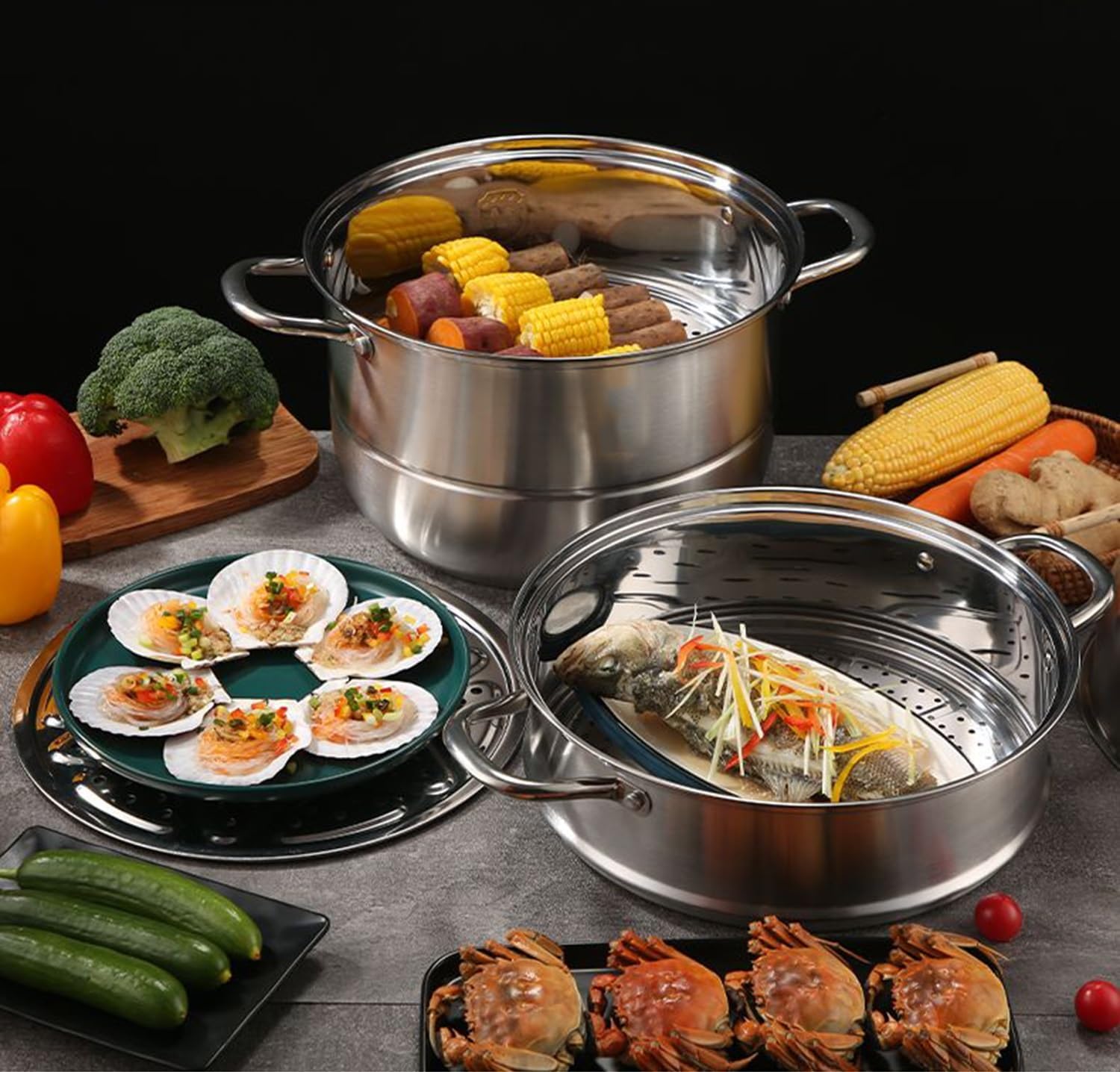 11-inch Stainless Steel Steamer Pot with Glass Lid