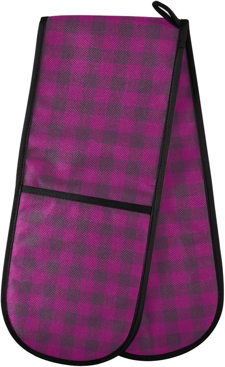KLL Halloween Violet Buffalo Plaid Double Oven Mitts 35 x 7 Heat-Resistant