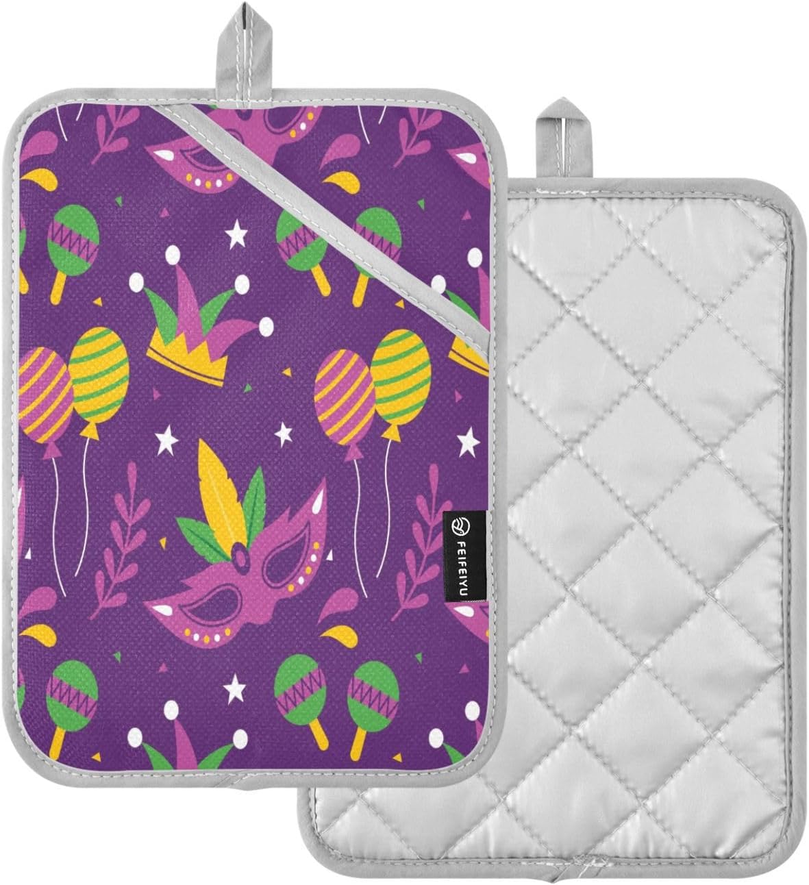 Mardi Gras Pot Holders Heat-Resistant Oven Mitts for Cooks