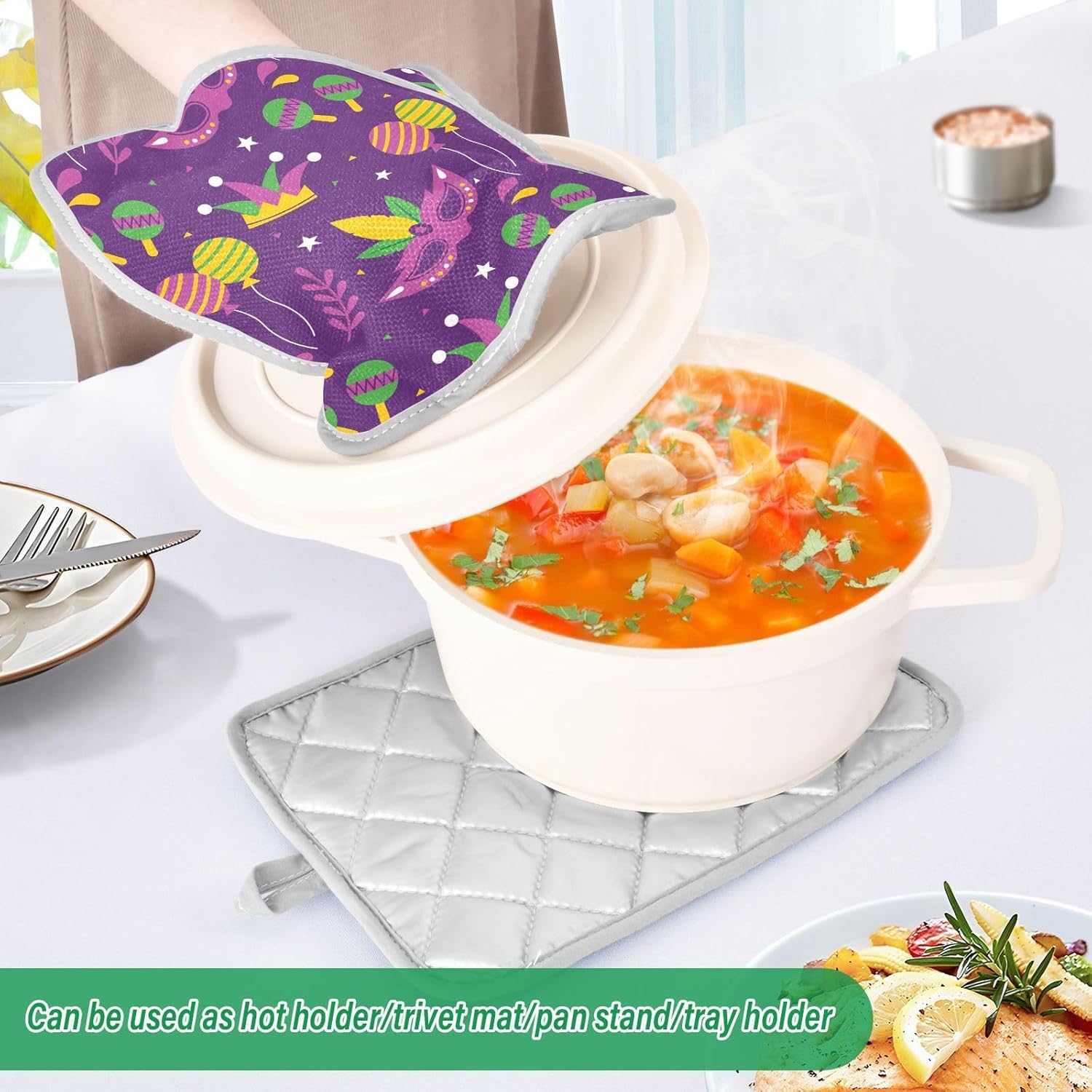 Mardi Gras Pot Holders Heat-Resistant Oven Mitts for Cooks