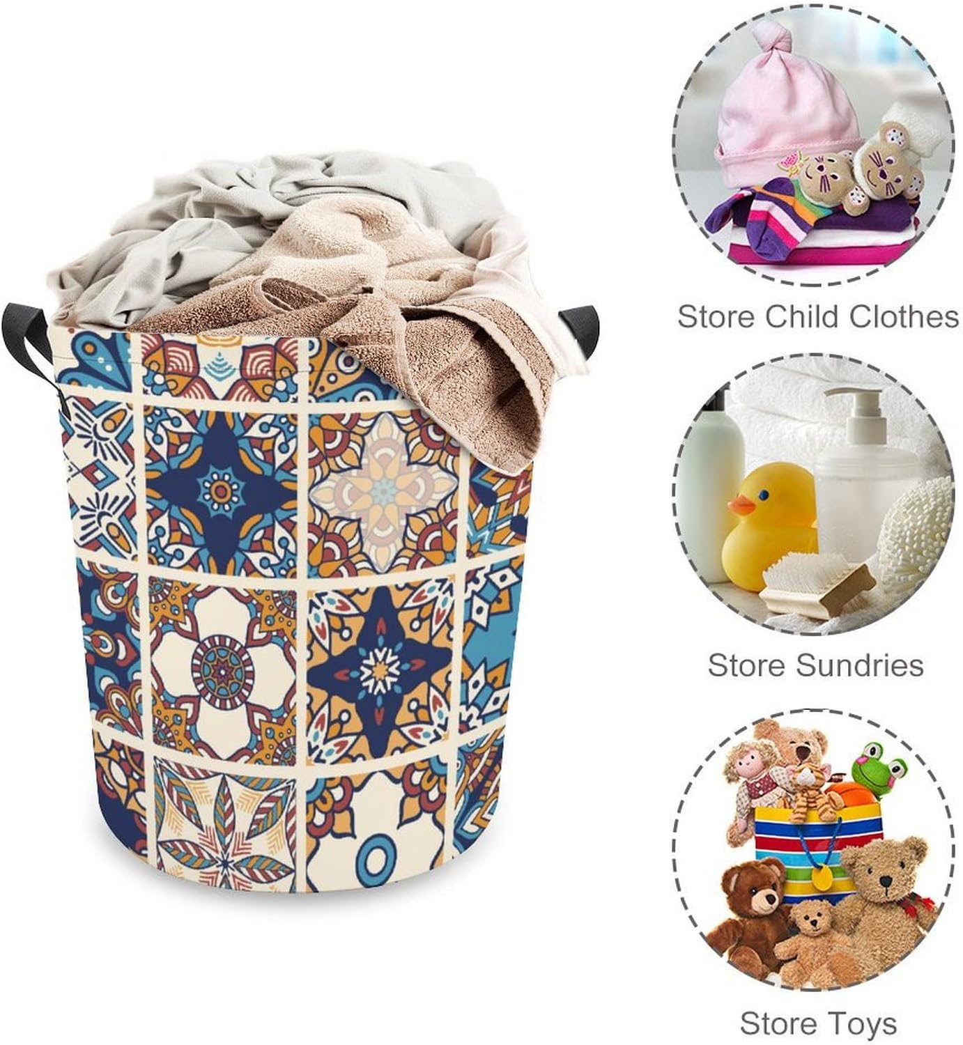 Tile Mandalas UniqueAbstract Collapsible Retro Laundry Basket