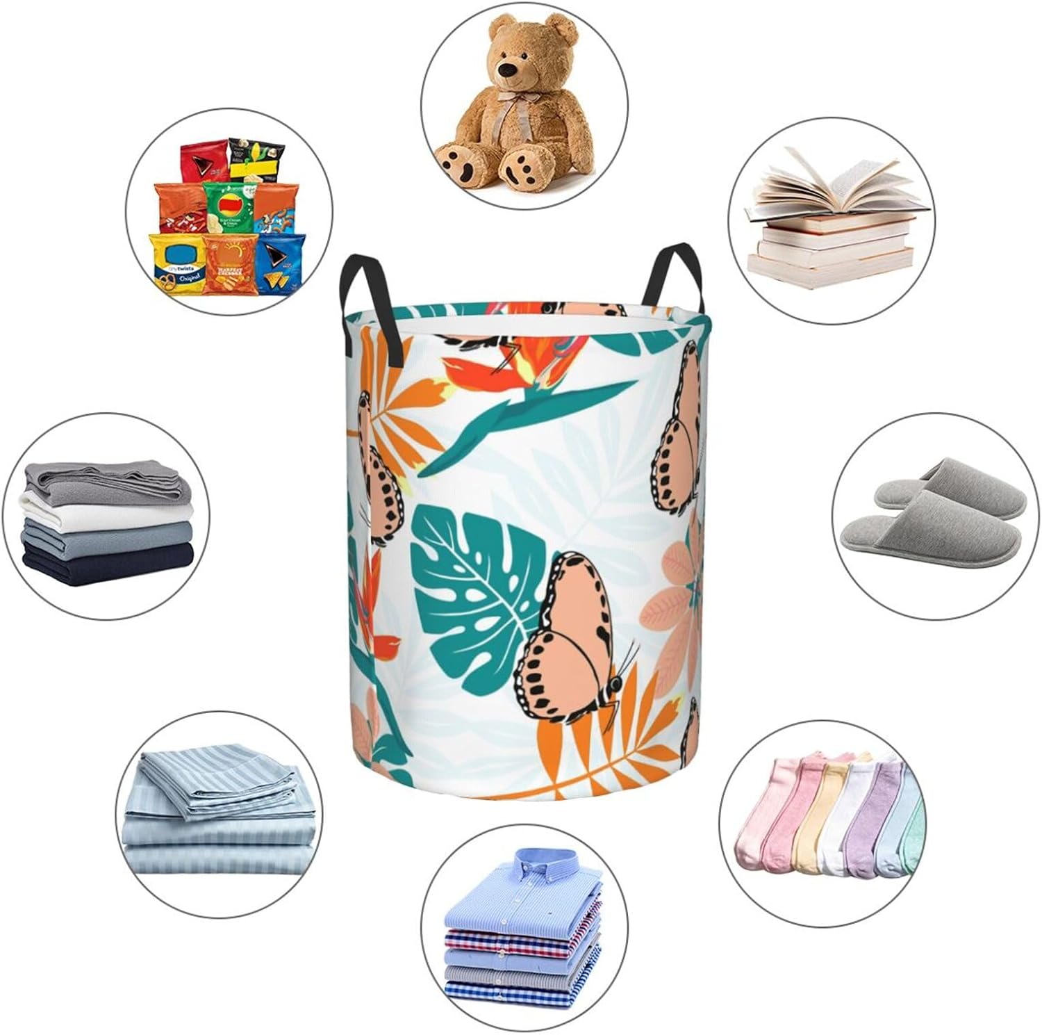 Flower Foldable Laundry Basket with Handles - Butterfly Design M