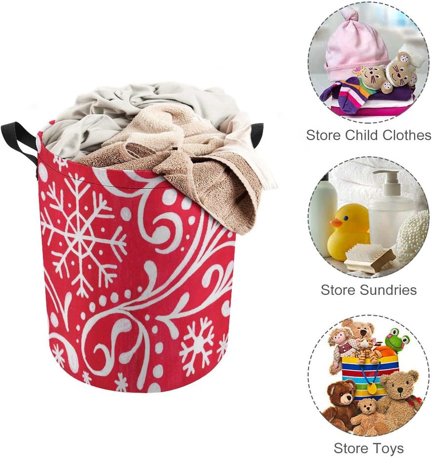 Christmas White Snowflakes Laundry Organizing Basket for Home Dorms More