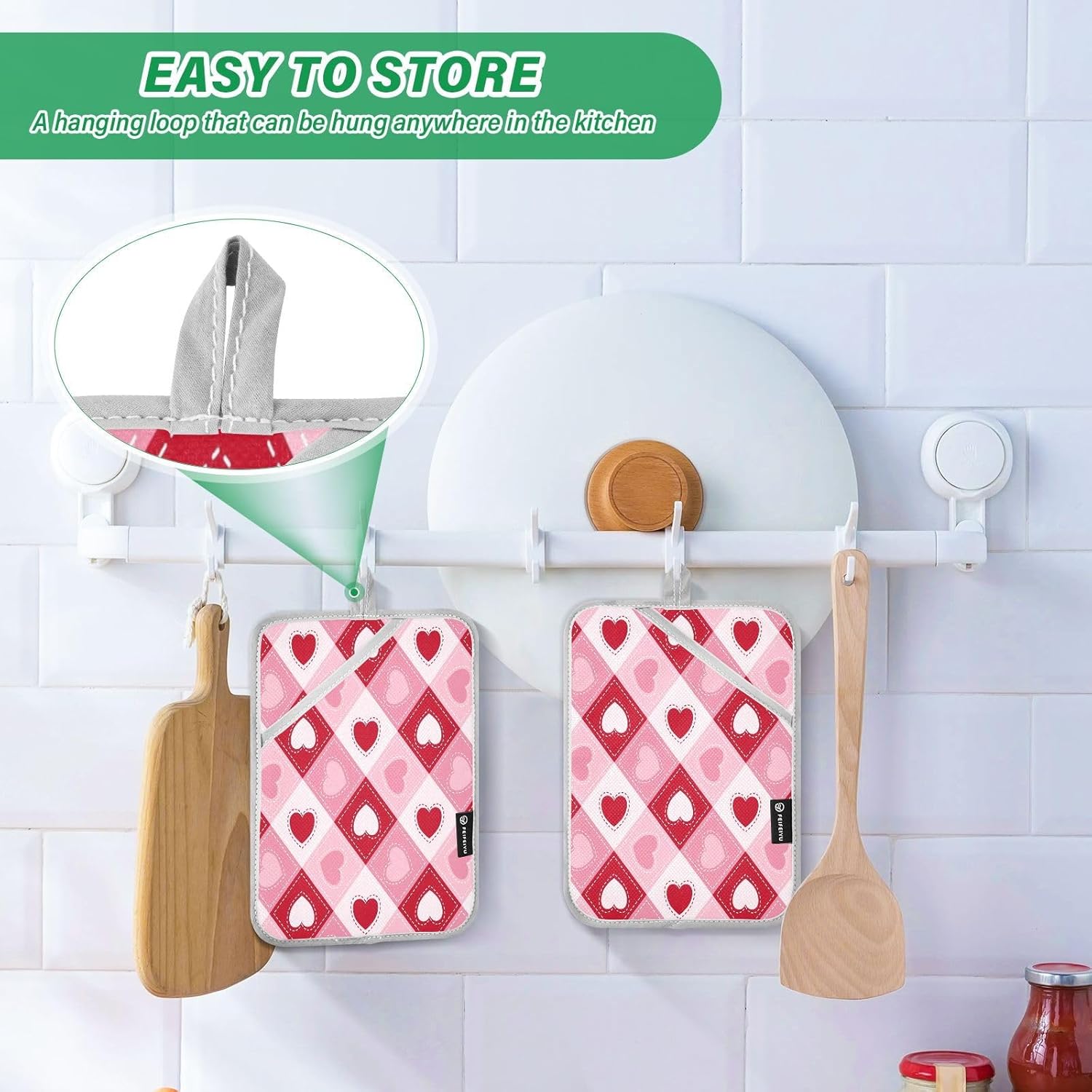 Kcldeci Heart-Plaid 2-Pack Heat-Resistant Potholders