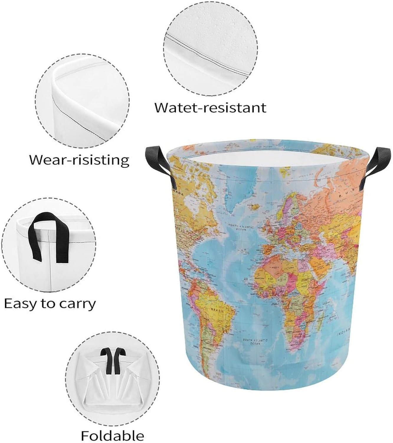 MEIKKO Map of The World Laundry Basket