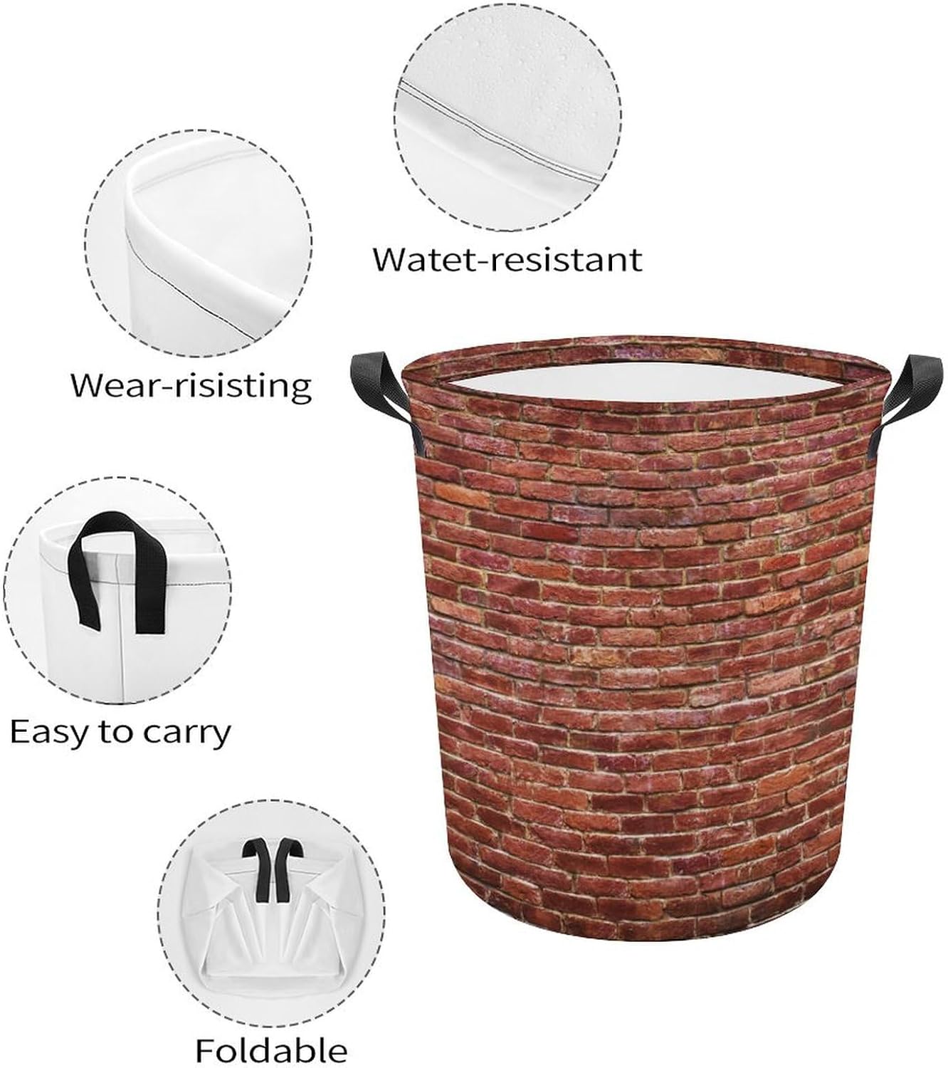 Durable Red Brick Wall Laundry Hamper Waterproof Collapsible for Dorms
