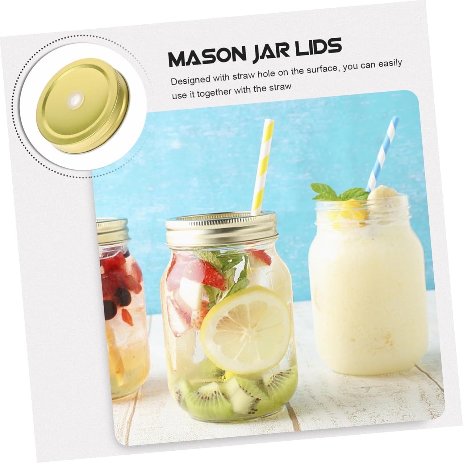 48-Piece Set of Reusable Mason Jar Lids with Straw Holes