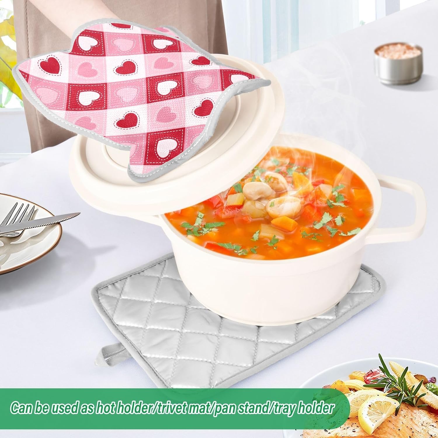 Kcldeci Heart-Plaid 2-Pack Heat-Resistant Potholders