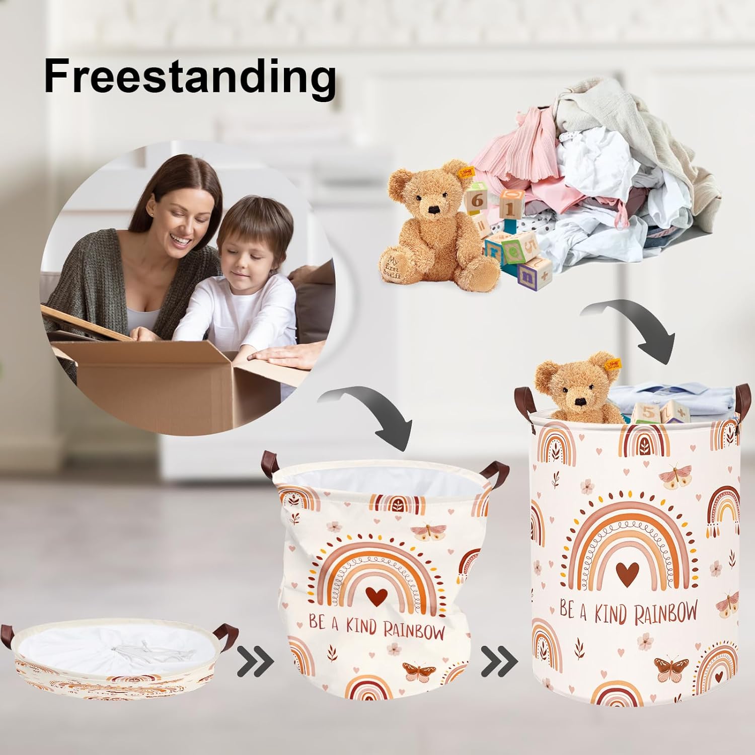 Clastyle Boho Pink Rainbow Laundry Hamper