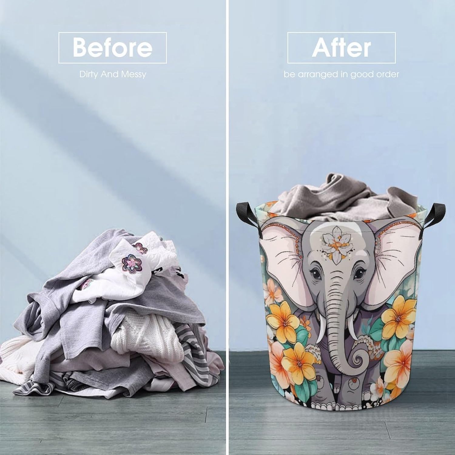 Waterproof Cartoon Elephant Laundry Hamper Cute Storage Basket for Home Kitchen