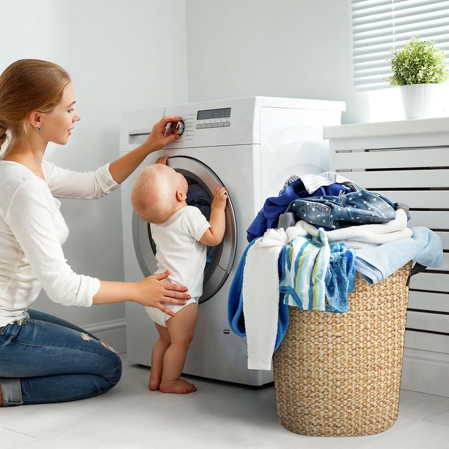 Wicker laundry hamper waterproof foldable for families