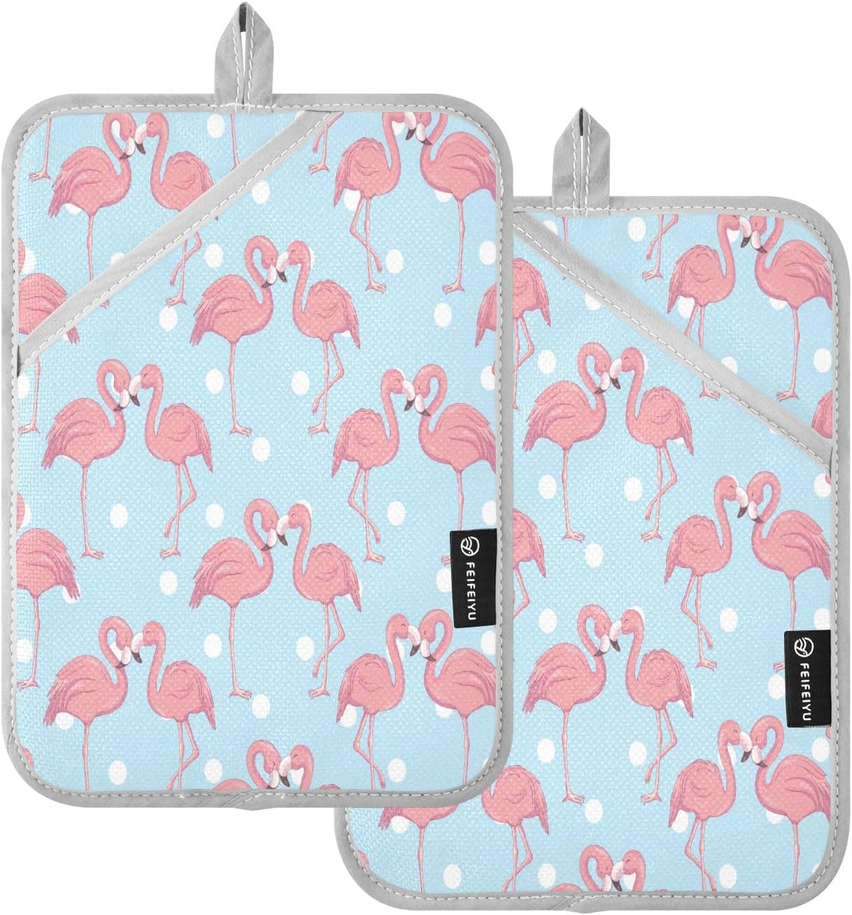 Durable Pink Flamingo Oven Mitts Heat Resistant Potholders for Kitchen