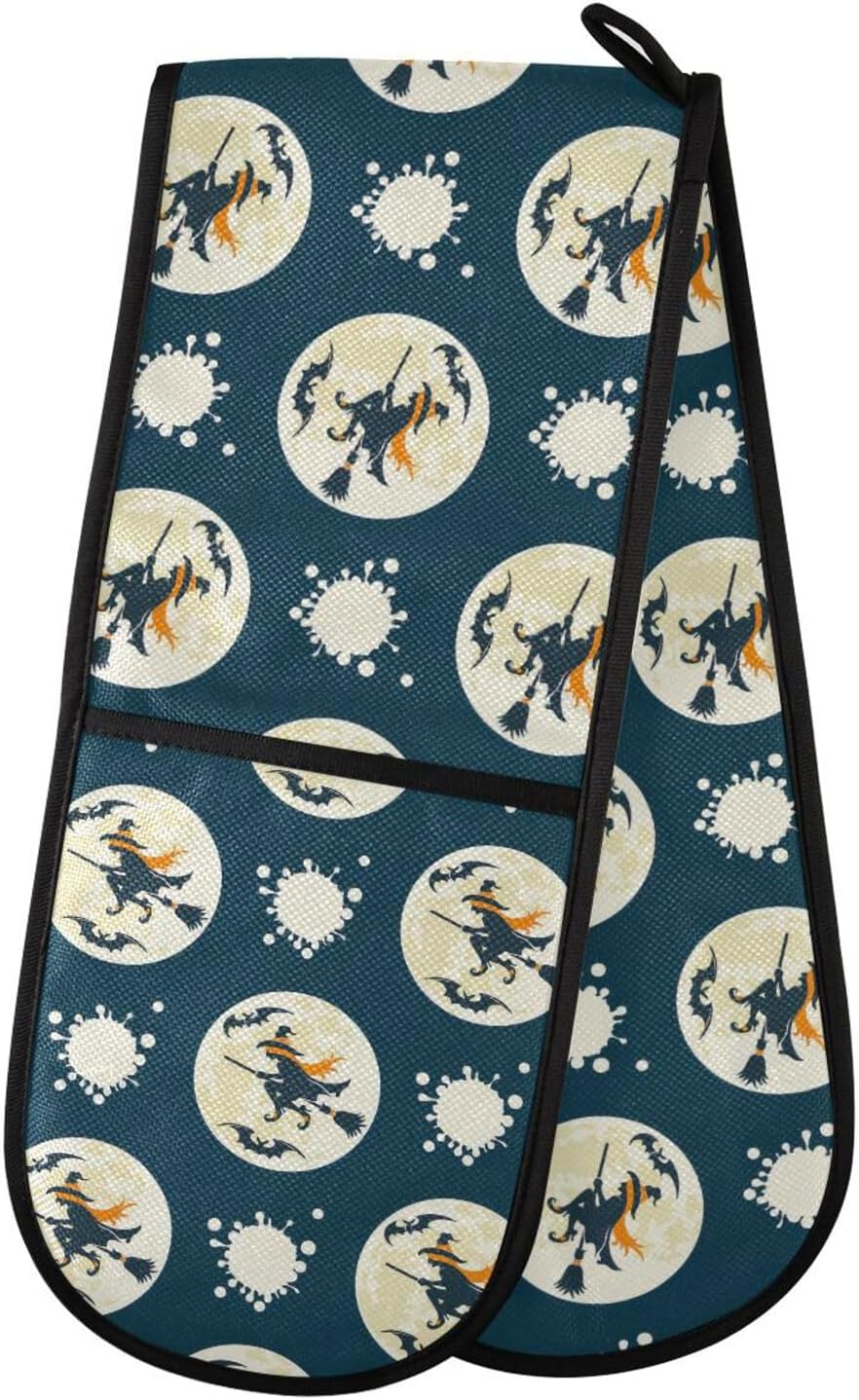 Halloween Full Moon Witch Double Oven Mitts