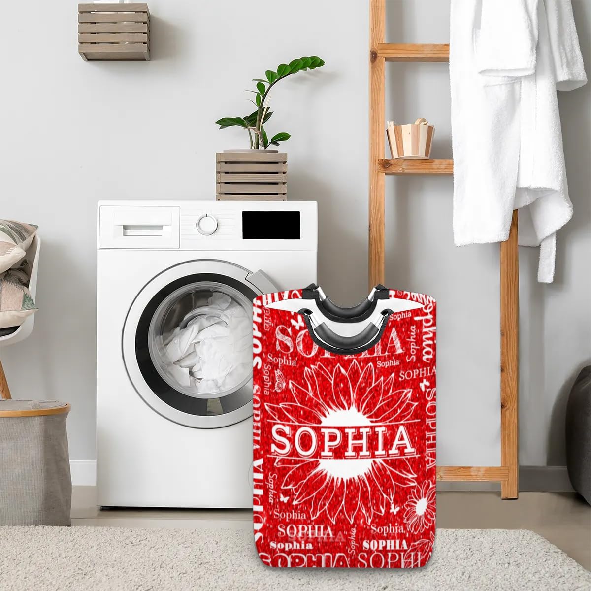 Collapsible Capacity Supreme Red Personalized Laundry Basket