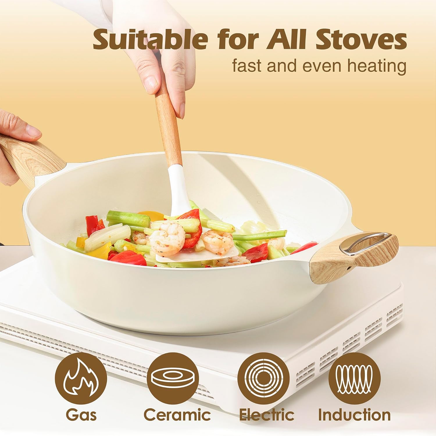 Healthy Ceramic Cookware Set Nonstick 14-Piece for Induction Cooking Kitchen Use