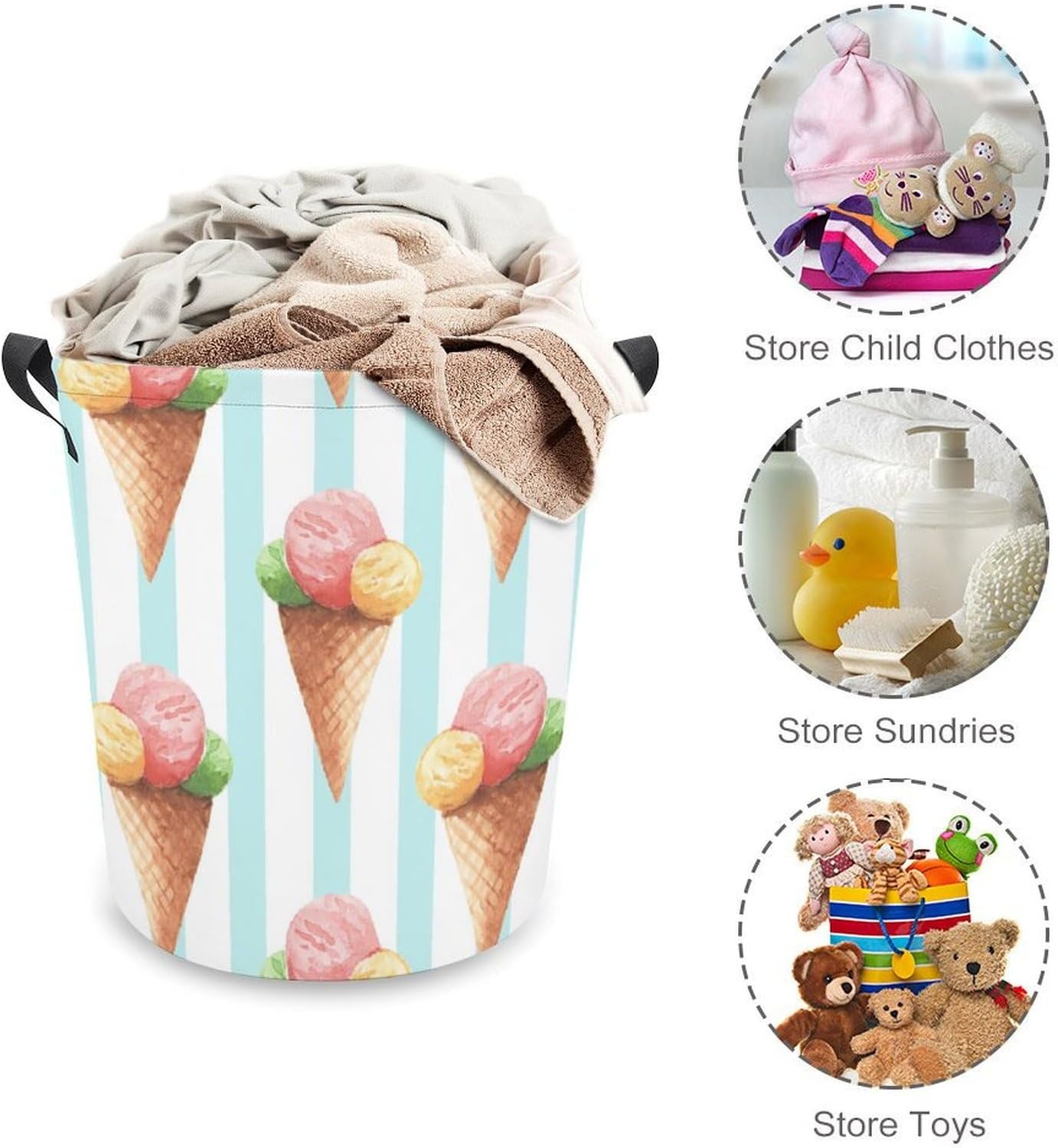 MEIKKO Cute Ice Cream Laundry Hamper - _waterproof Organizer for Dimensional-storage