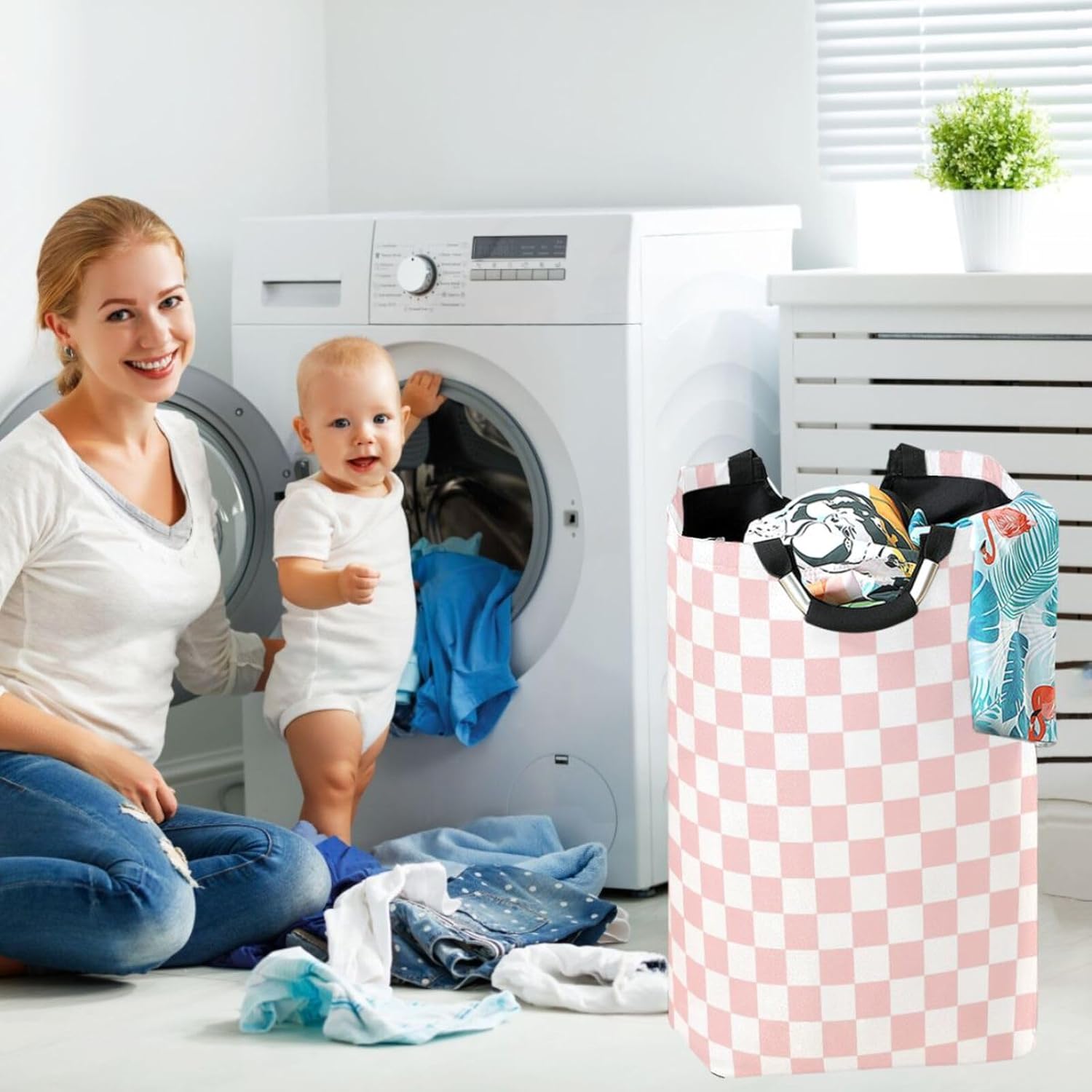 Cozy Pink Checkered Racing Baby Laundry Basket for Kids