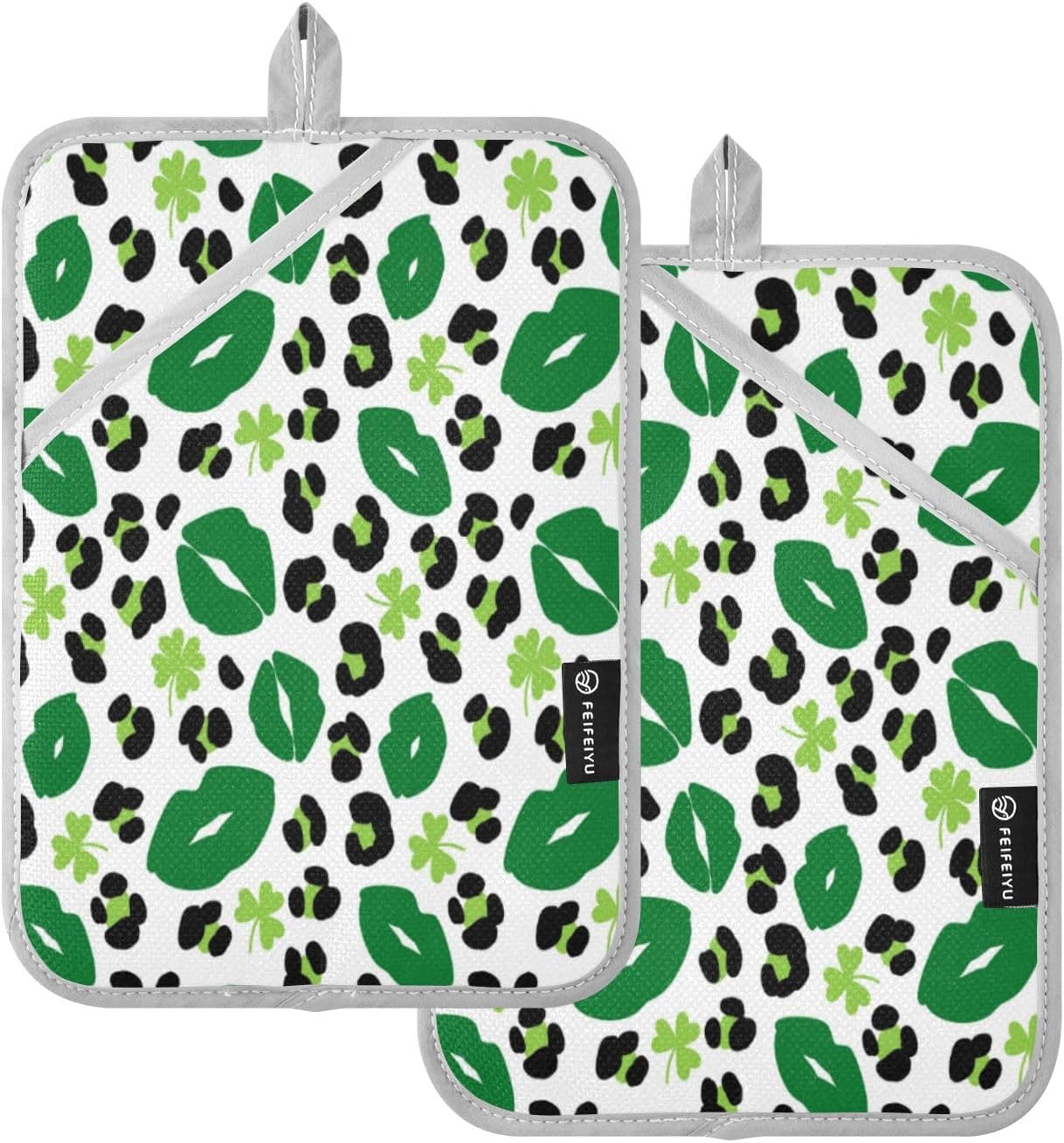 KCldeci Green Lips Leopard 2-Pack Heat-Resistant Potholders Oven Mitts