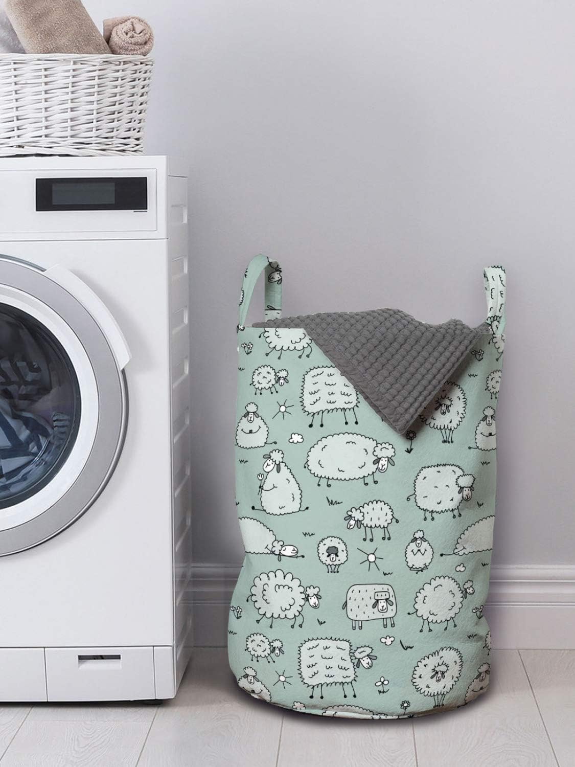 Ambesonne Cartoon Laundry Bag Funny Animal Flock of Sheep