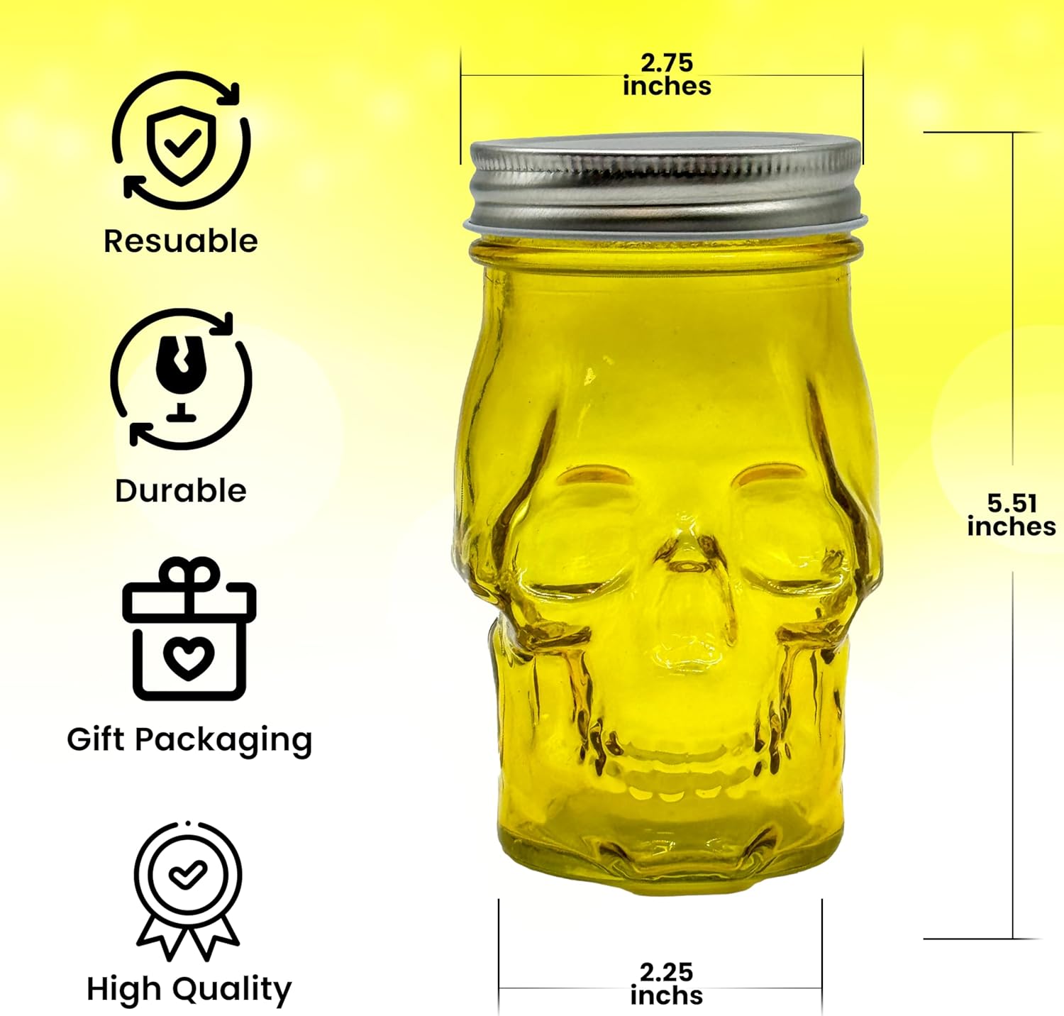 14 oz Colorful Skull Glass Mason Jar Pink
