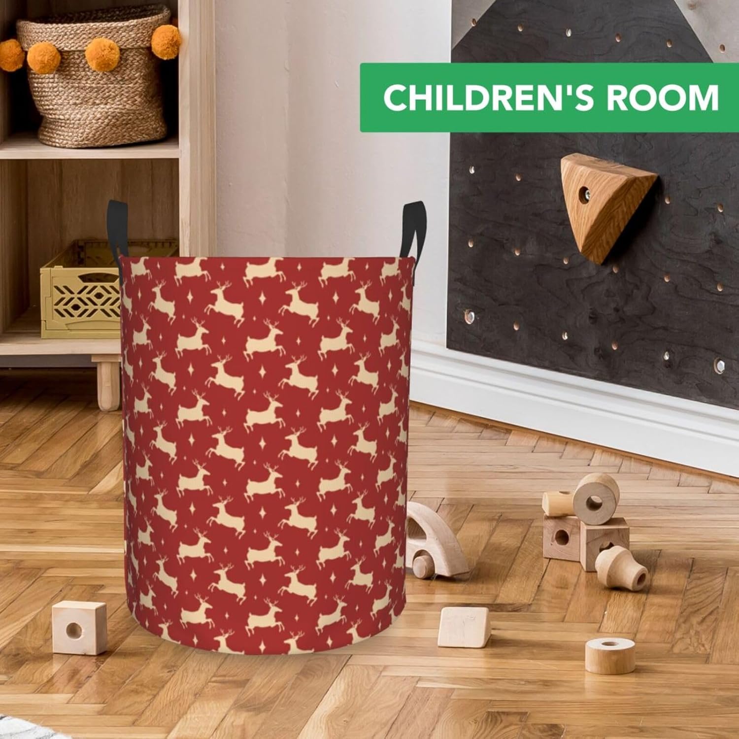 Itin Waterproof Laundry Basket Golden Moose Red Print S-40L