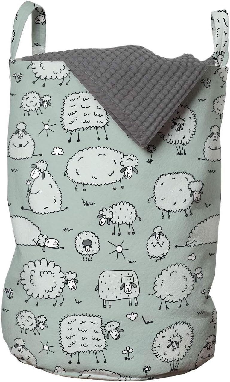 Ambesonne Cartoon Laundry Bag Funny Animal Flock of Sheep