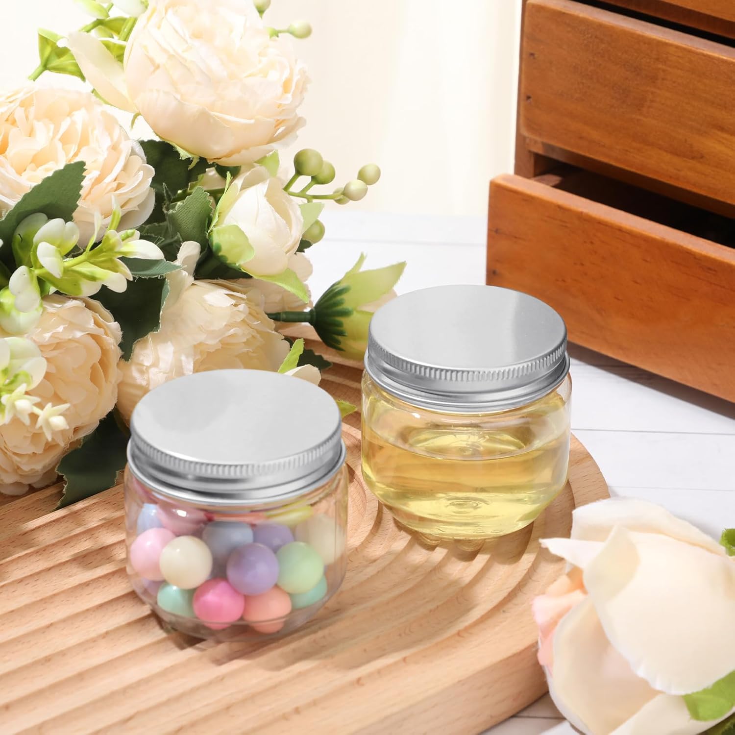Tanlade 60-Piece Clear Plastic Mason Jars with Lids