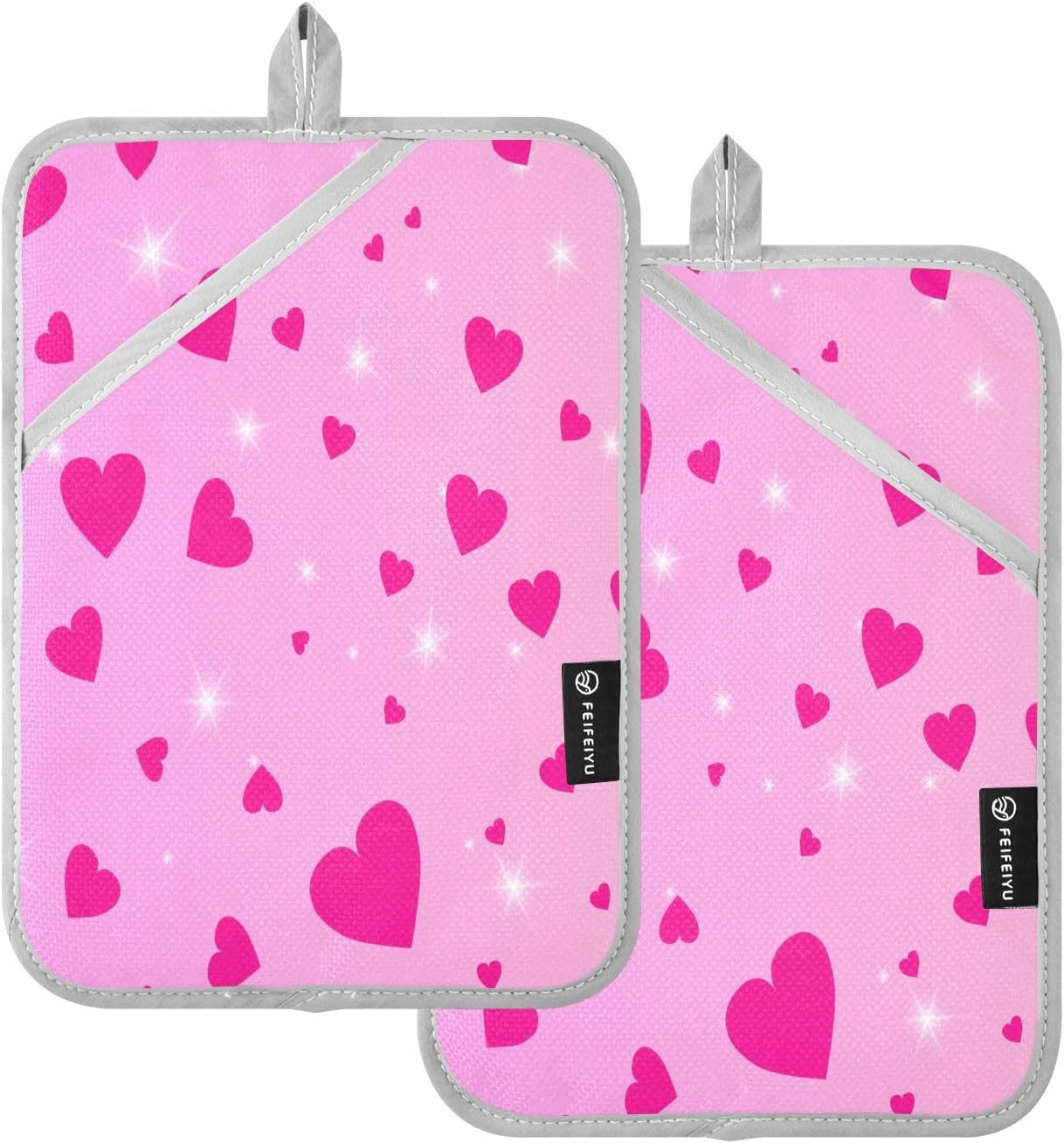 KCLDECI Pink Hearts 2-Pack Heat Resistant Potholders for Kitchen Use