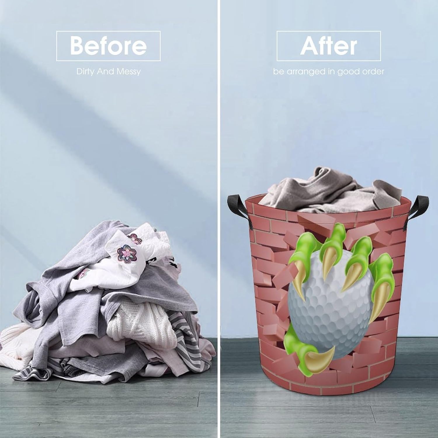 Dragon Claw Golf Ball Laundry Basket with Handles Foldable and Waterproof