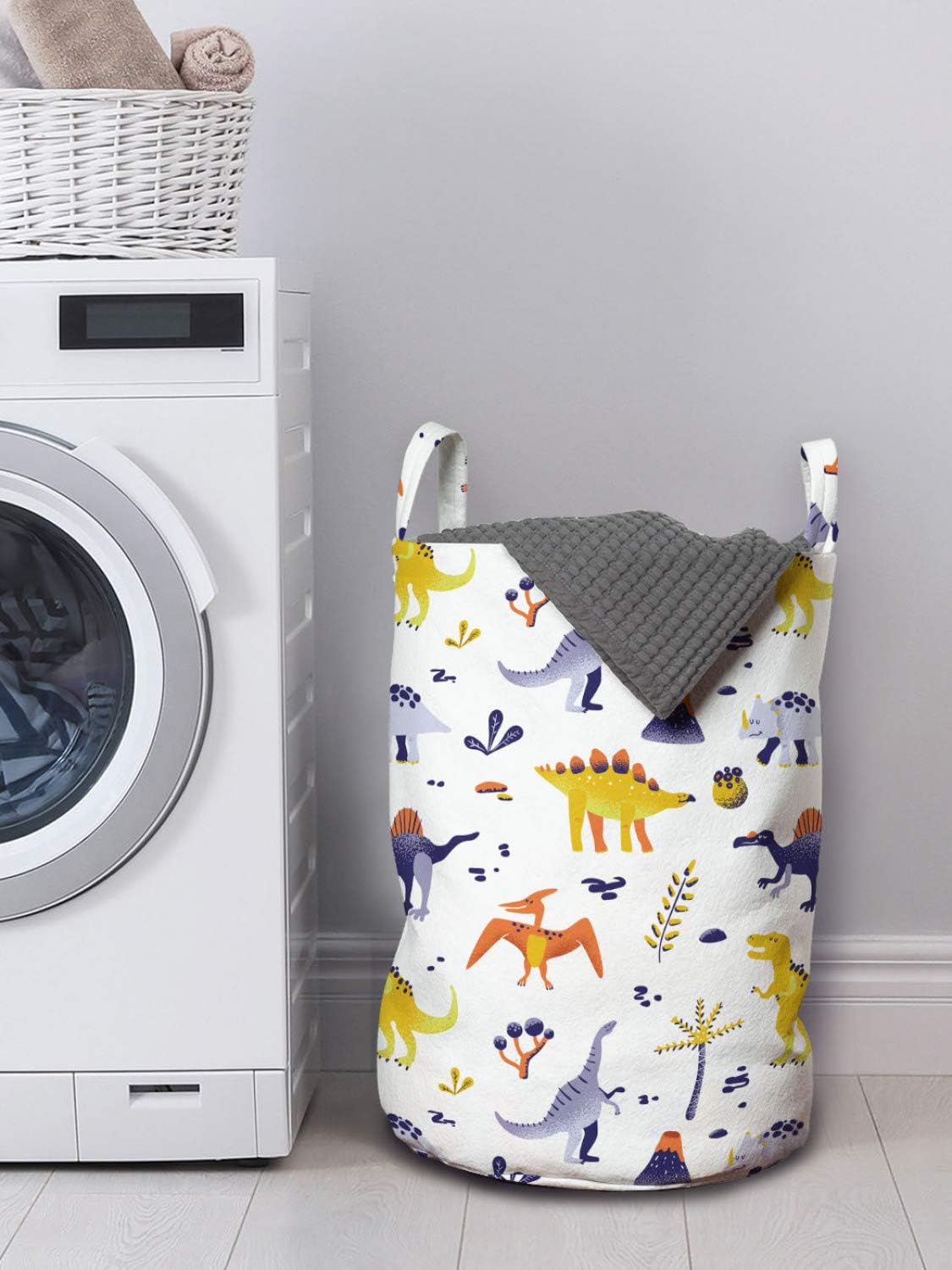 Ambesonne Jurassic Laundry Bag Dinosaur Botany-Inspired Hamper Basket