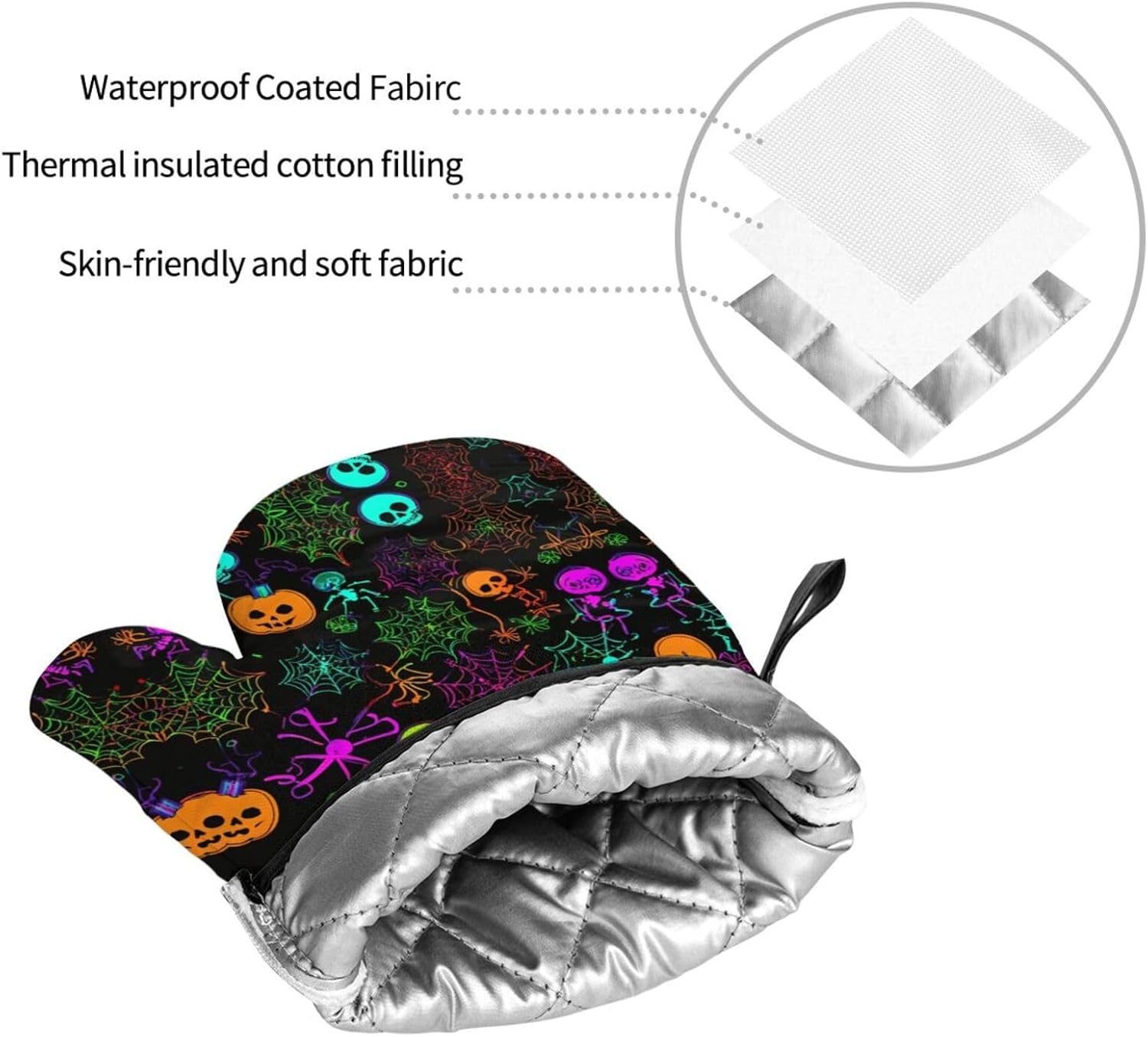 Halloween Skull Print Oven Mitts Set of 4