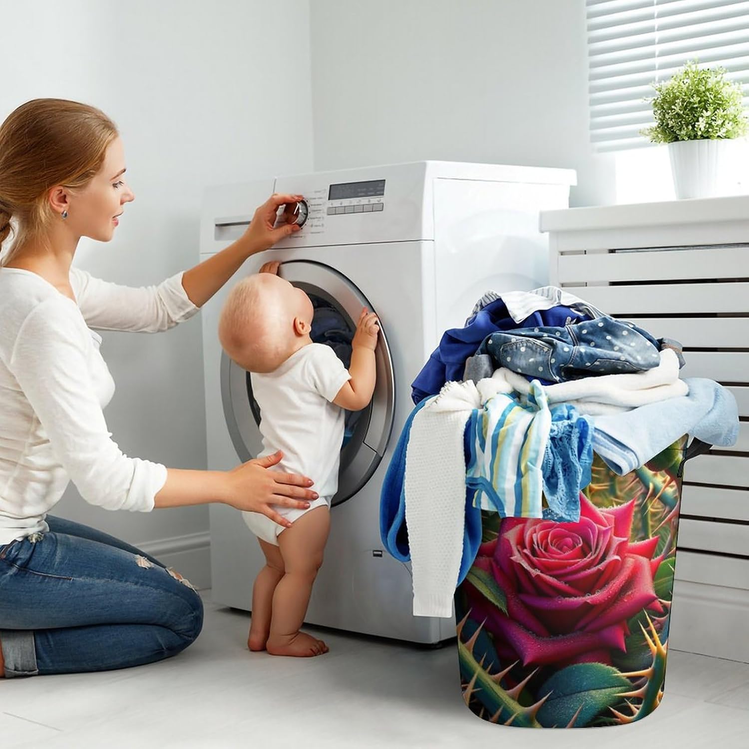 MEIKKO Rose Among Thorns Laundry Hamper Waterproof Collapsible