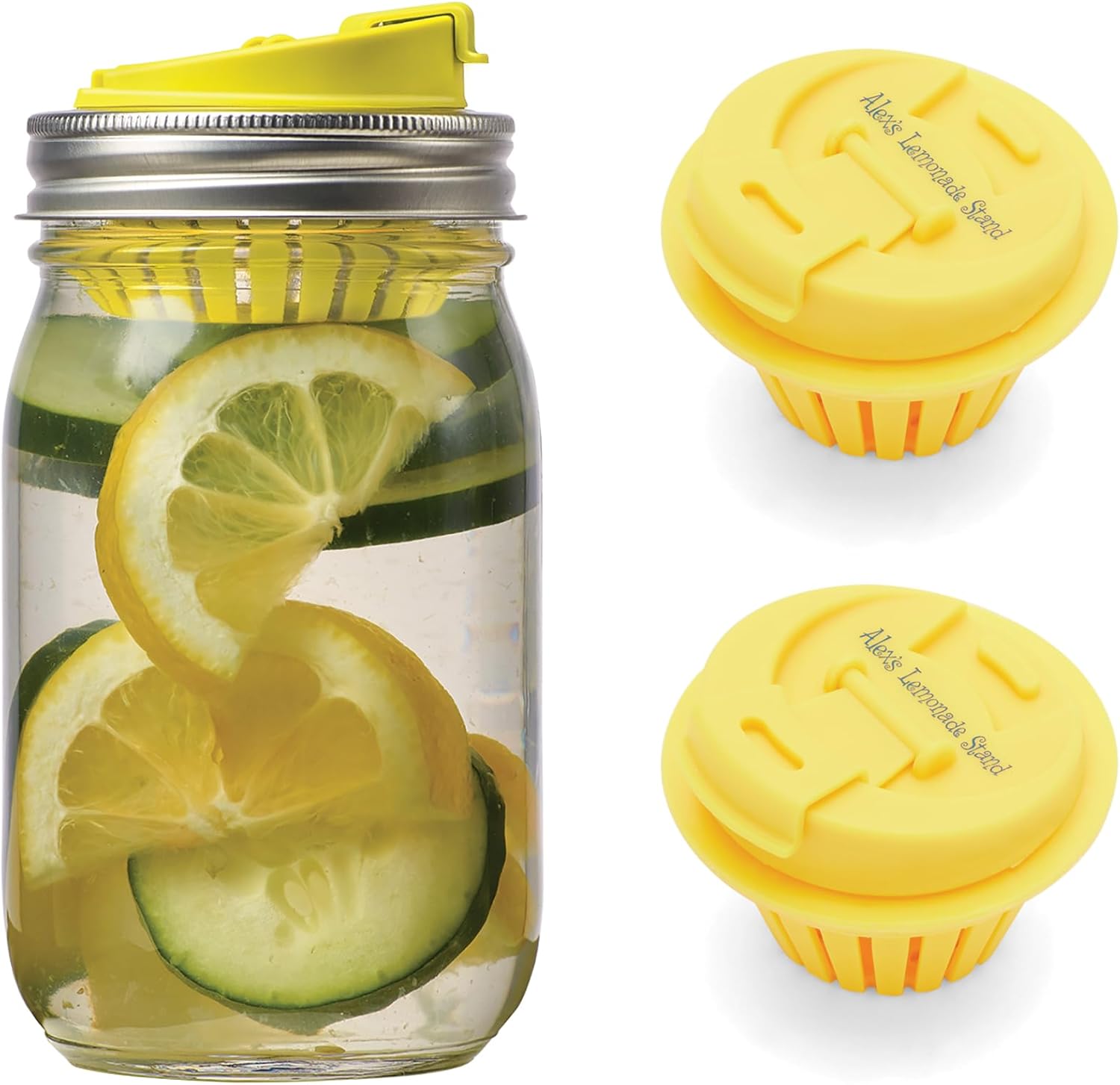 Claires Lemonade Stand Mason Jar Fruit Infuser Lid Yellow Set of 2