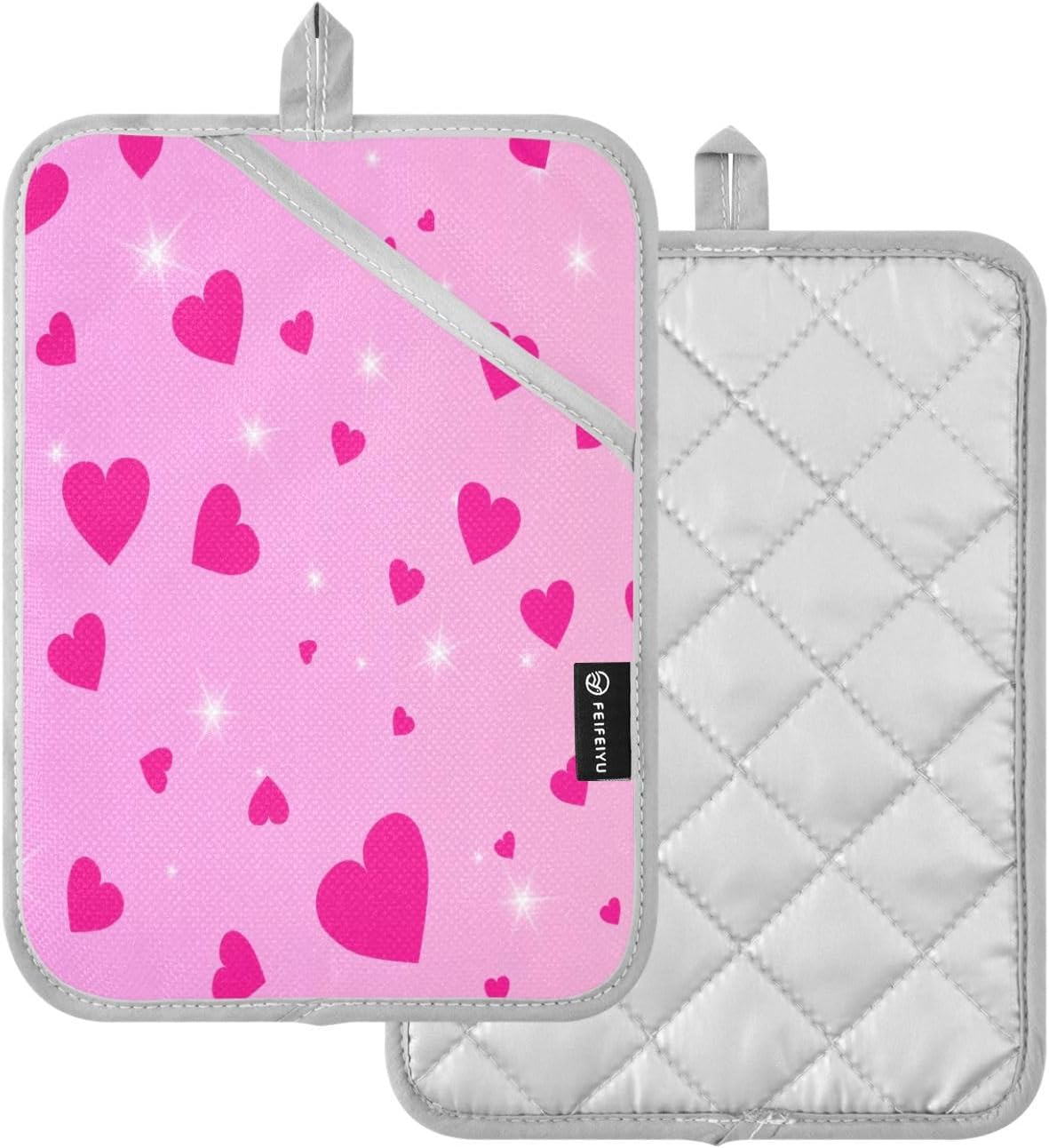 KCLDECI Pink Hearts 2-Pack Heat Resistant Potholders for Kitchen Use
