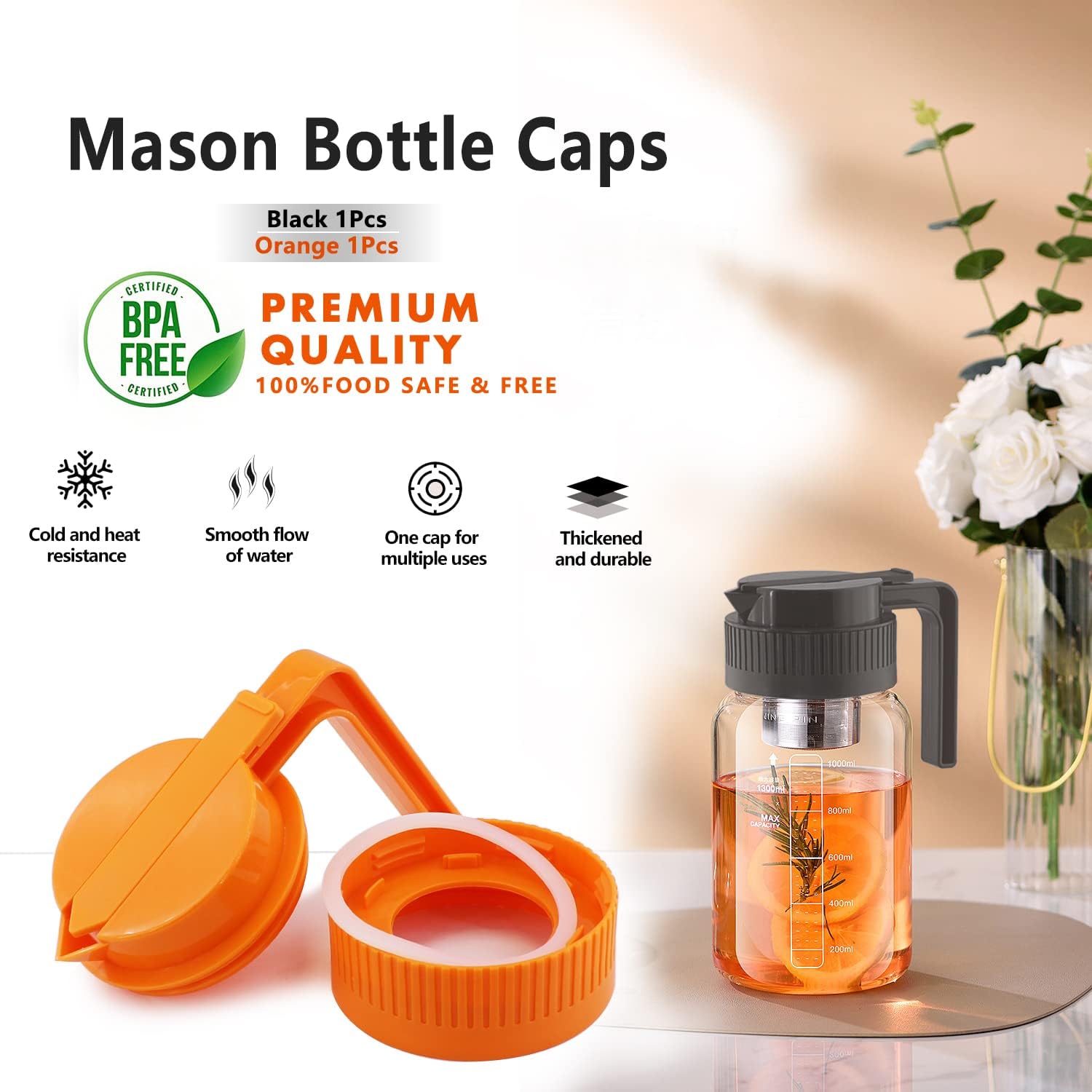 Wide Mouth Mason Jar Lids 2-Pack Black Orange Not Includes Jars