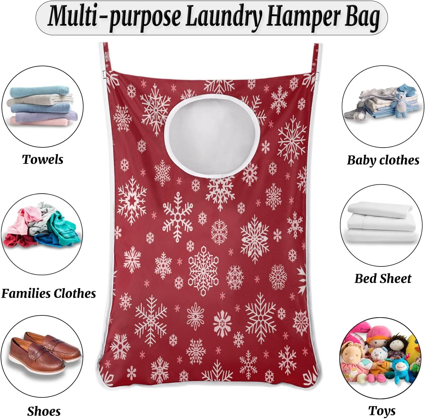 Foldable Christmas Snowflake Laundry Basket with Adhesive Hooks