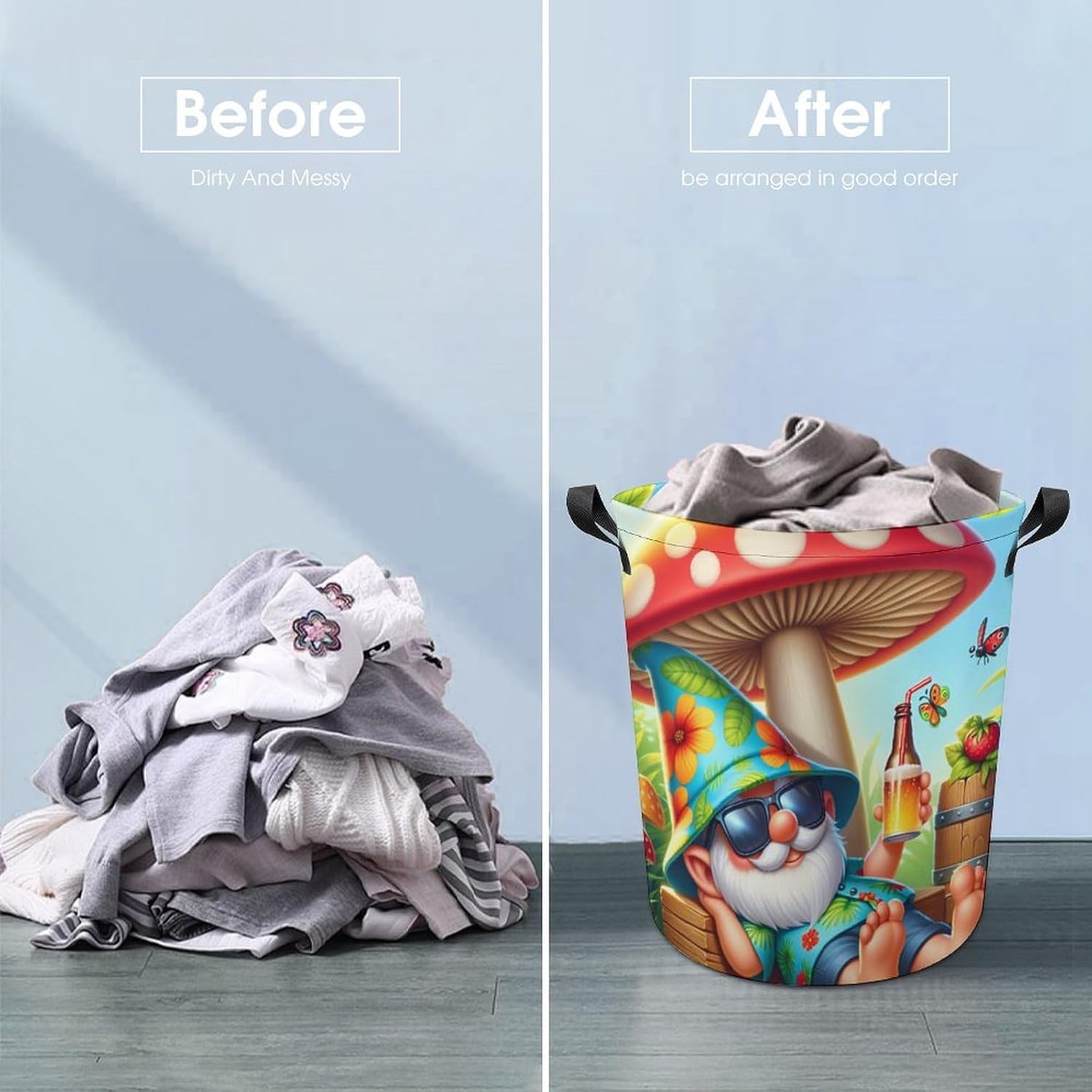 Full-Load Capacity Collapsible Laundry Hamper with Cartoon Gnome Design