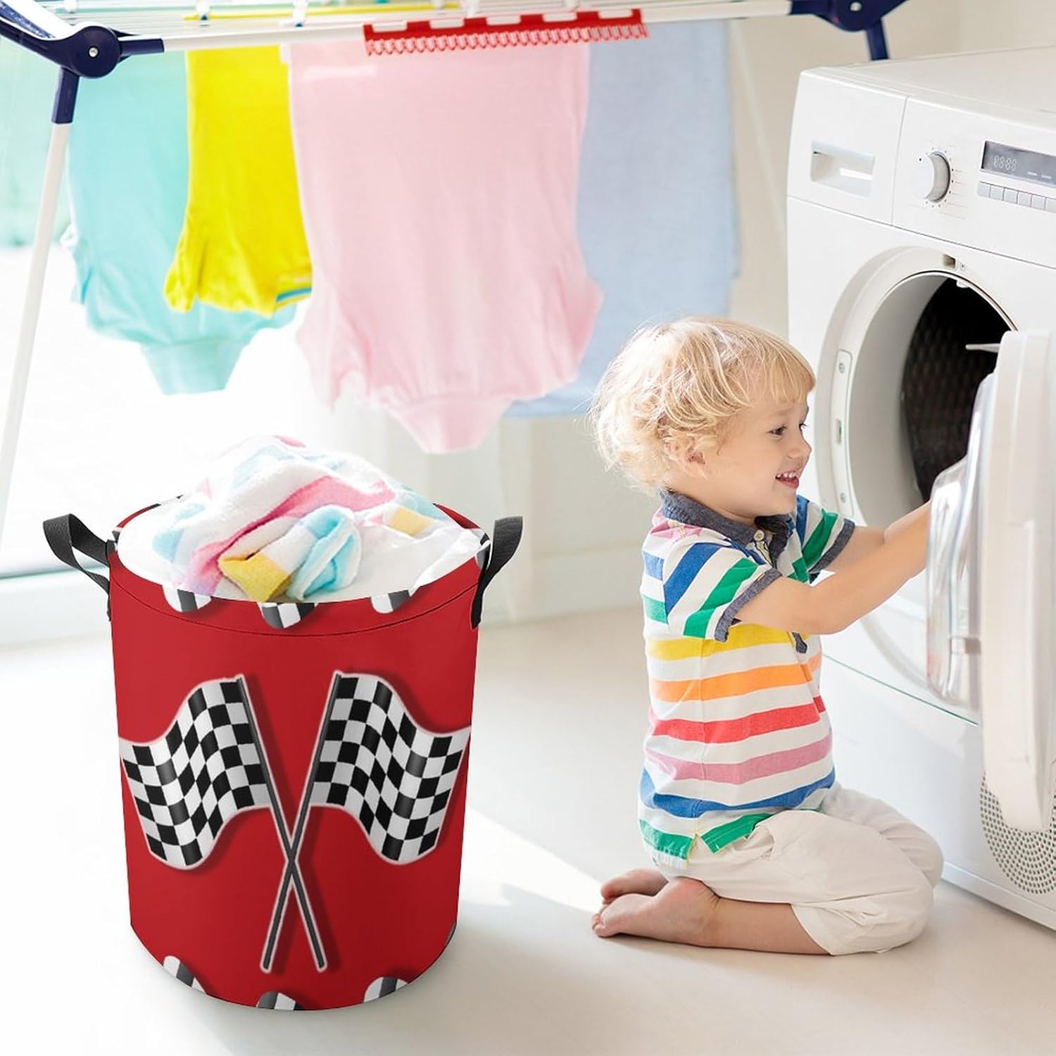 Fun Racecar Theme Laundry Hamper for Home or Travel Use