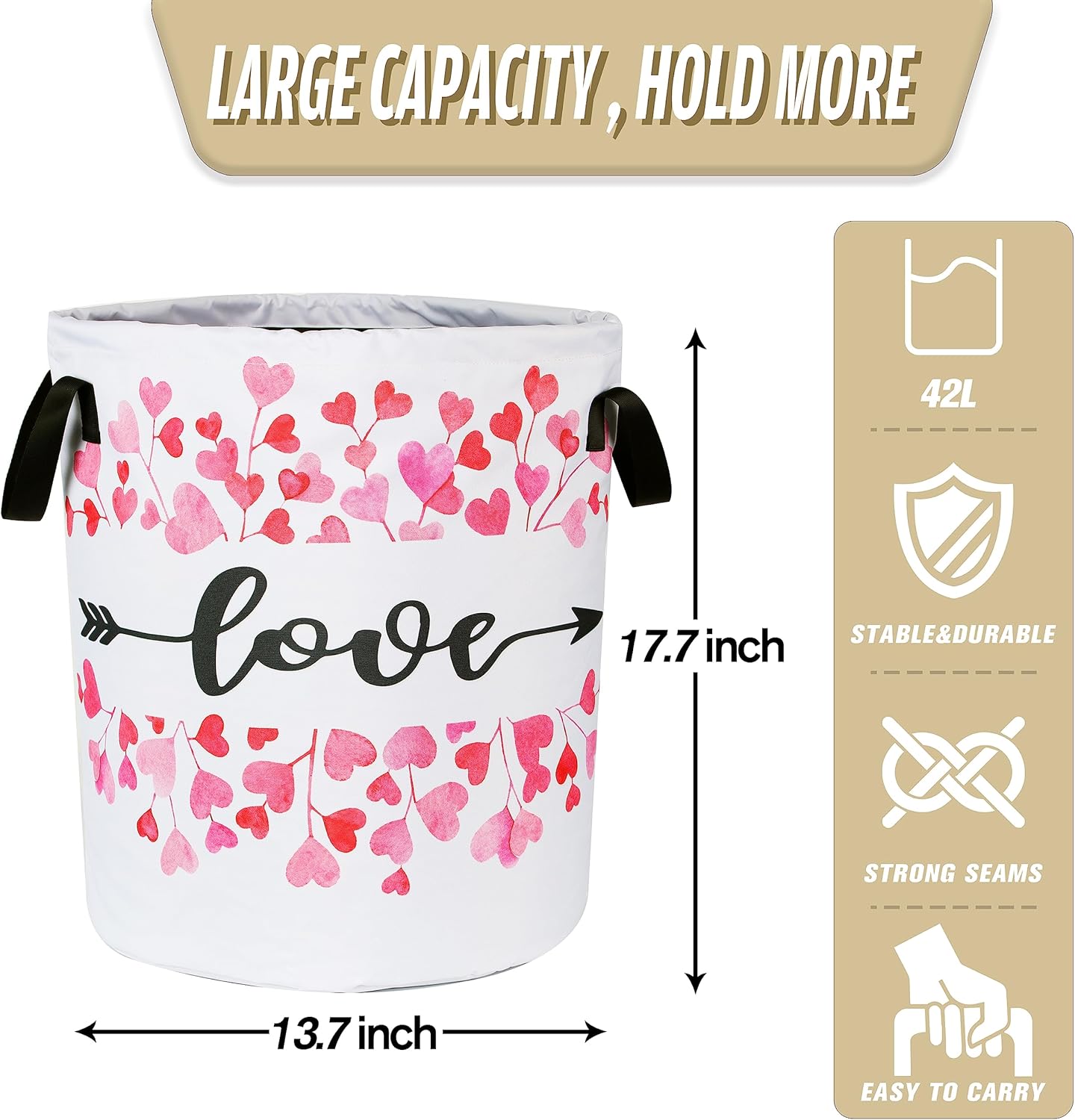 Love Laundry Basket Red Heart Foldable