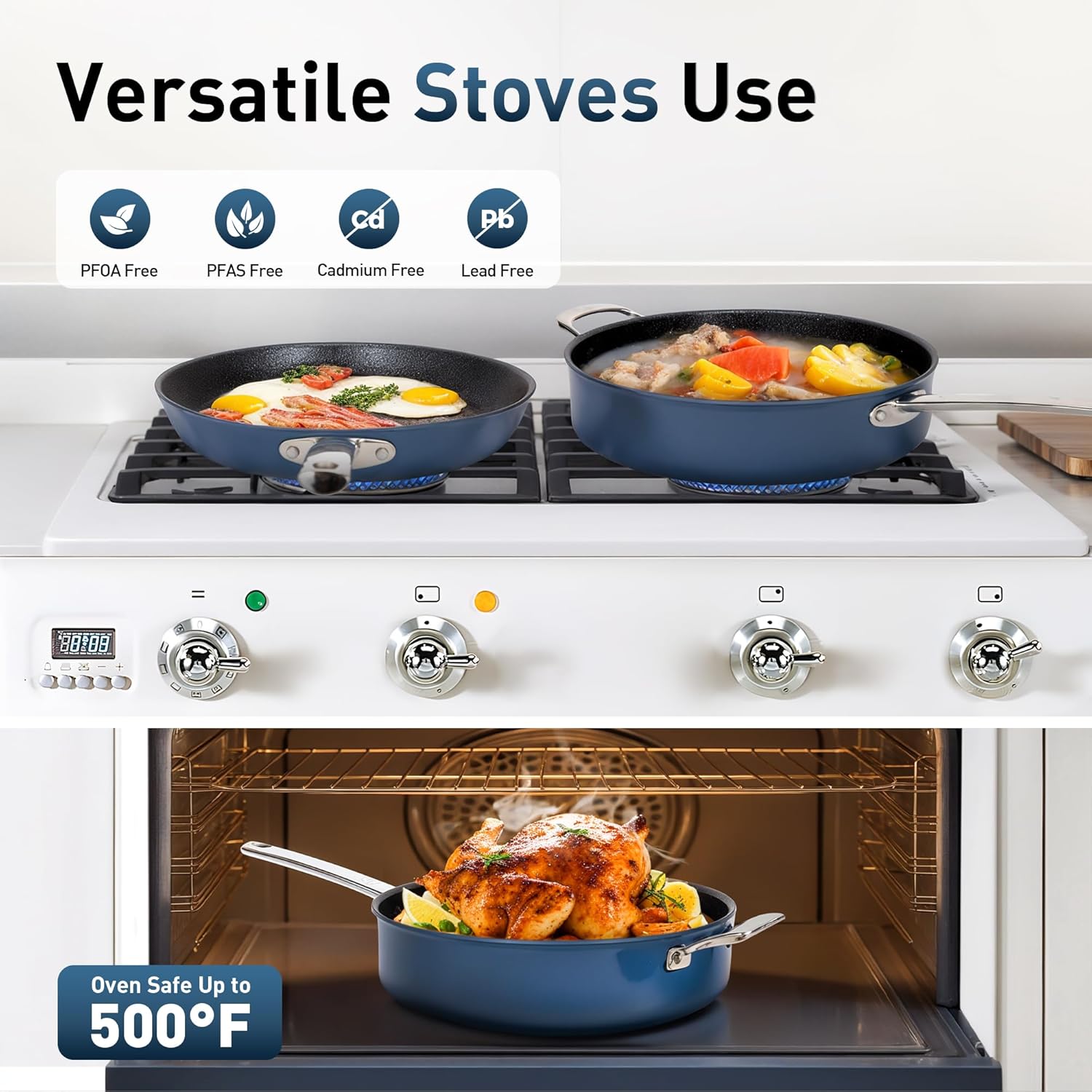 MAISON ARTS Nonstick Frying Pans Set 3 Piece Including Lid and Fry Skillet