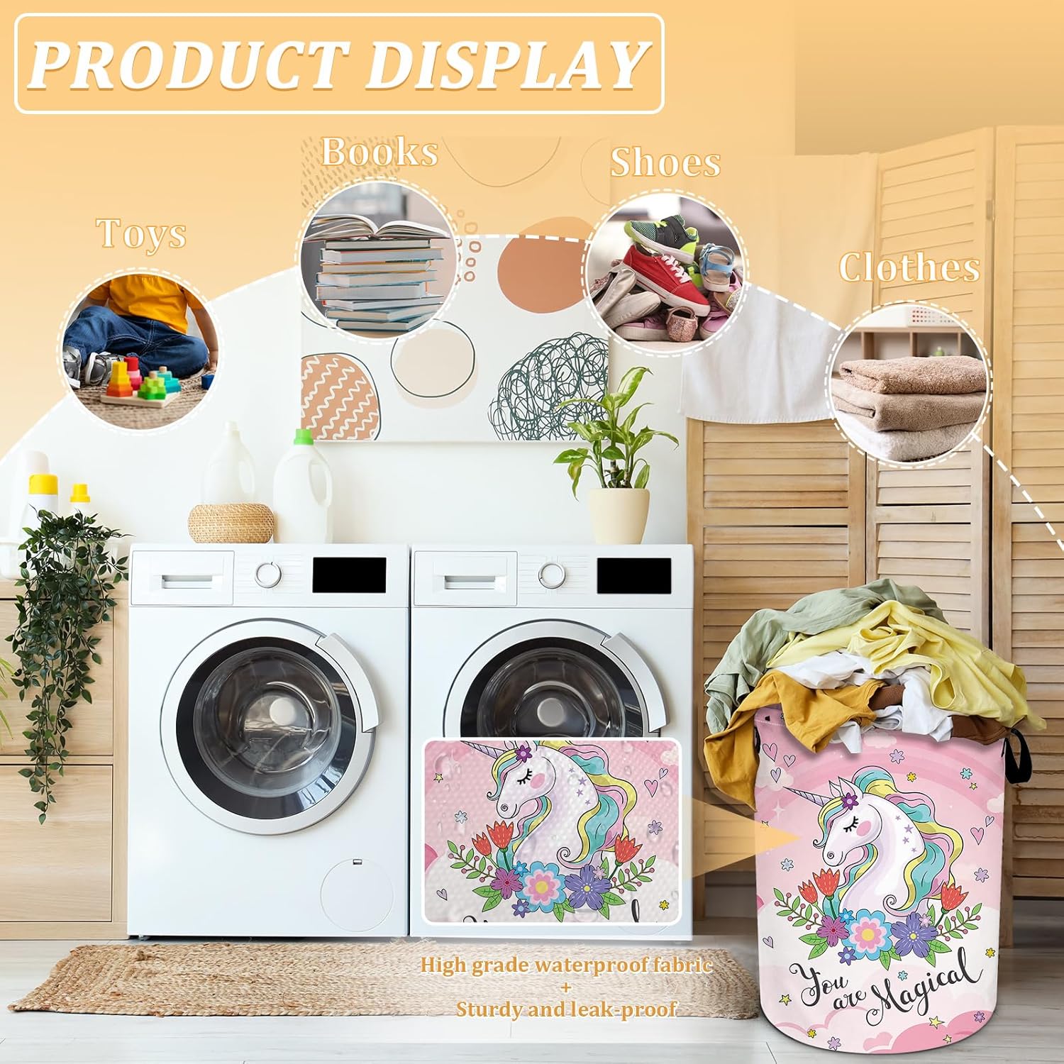 Waterproof Foldable Laundry Hamper Pink Floral Design by SLHFDKL