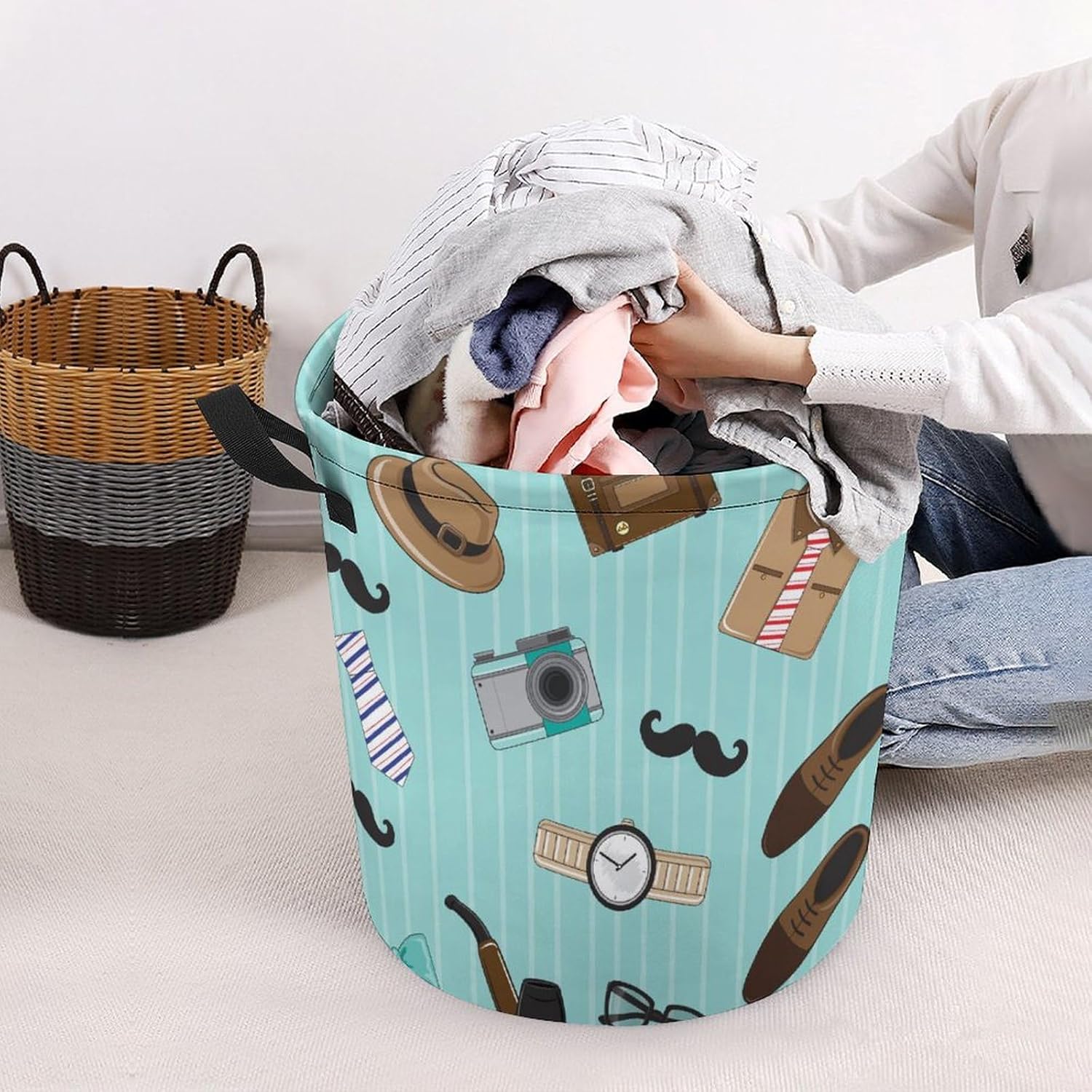 Mpq Mens Stripe Laundry Hamper