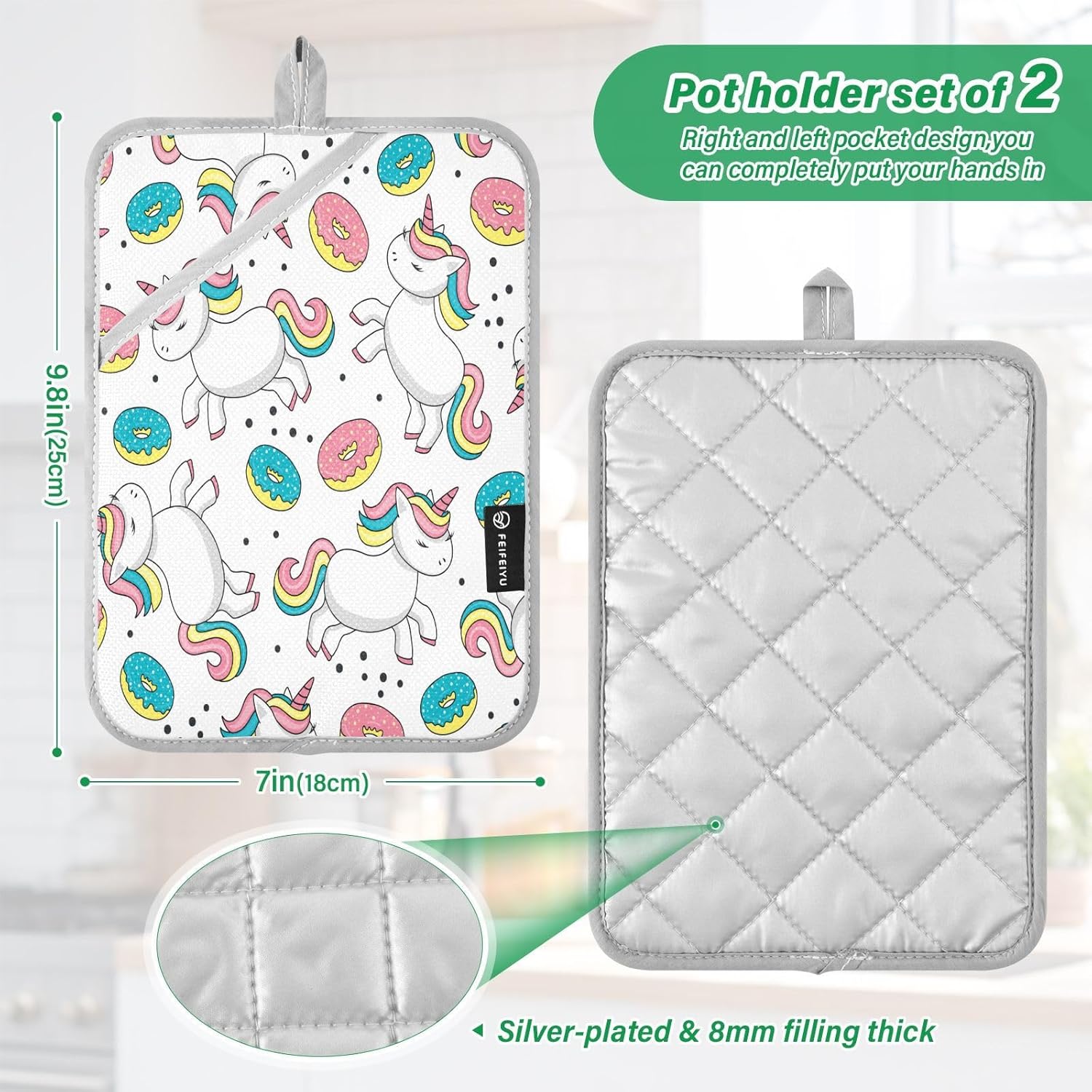 Cute Cartoon Unicorns 2-Pack Heat-Resistant Potholders