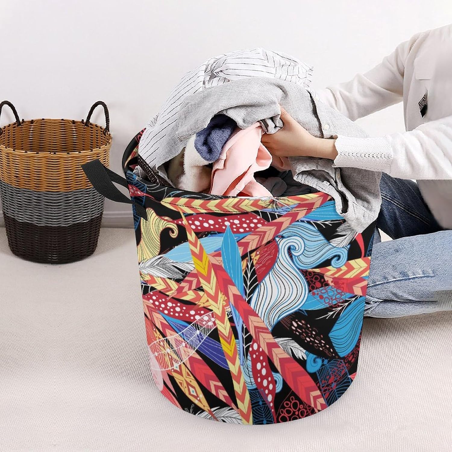 Meiko Leaves FEATHERS embellished Vintage Laundry Hamper