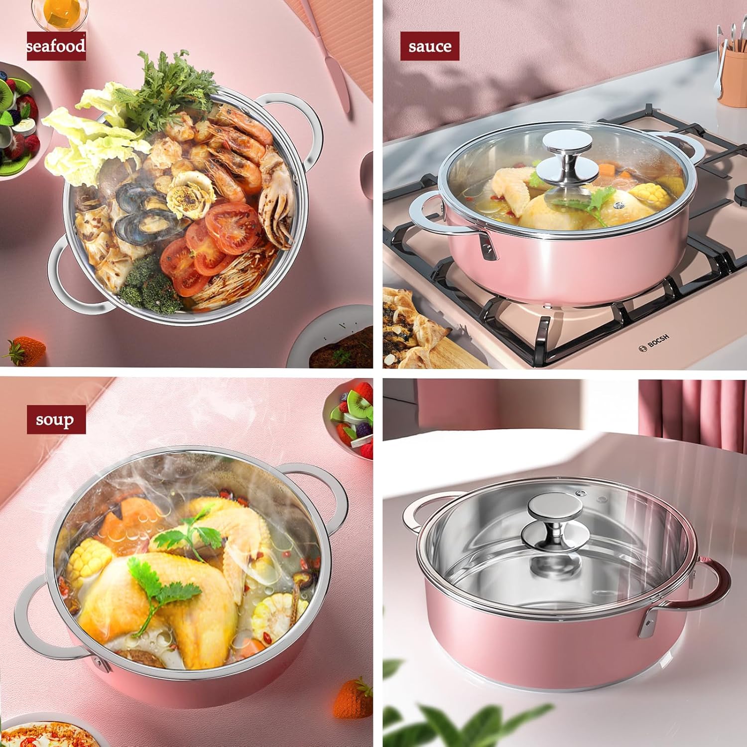 108-inch Dual-Handle Nonstick Stainless Steel Stock Pot with Visual Glass Cover
