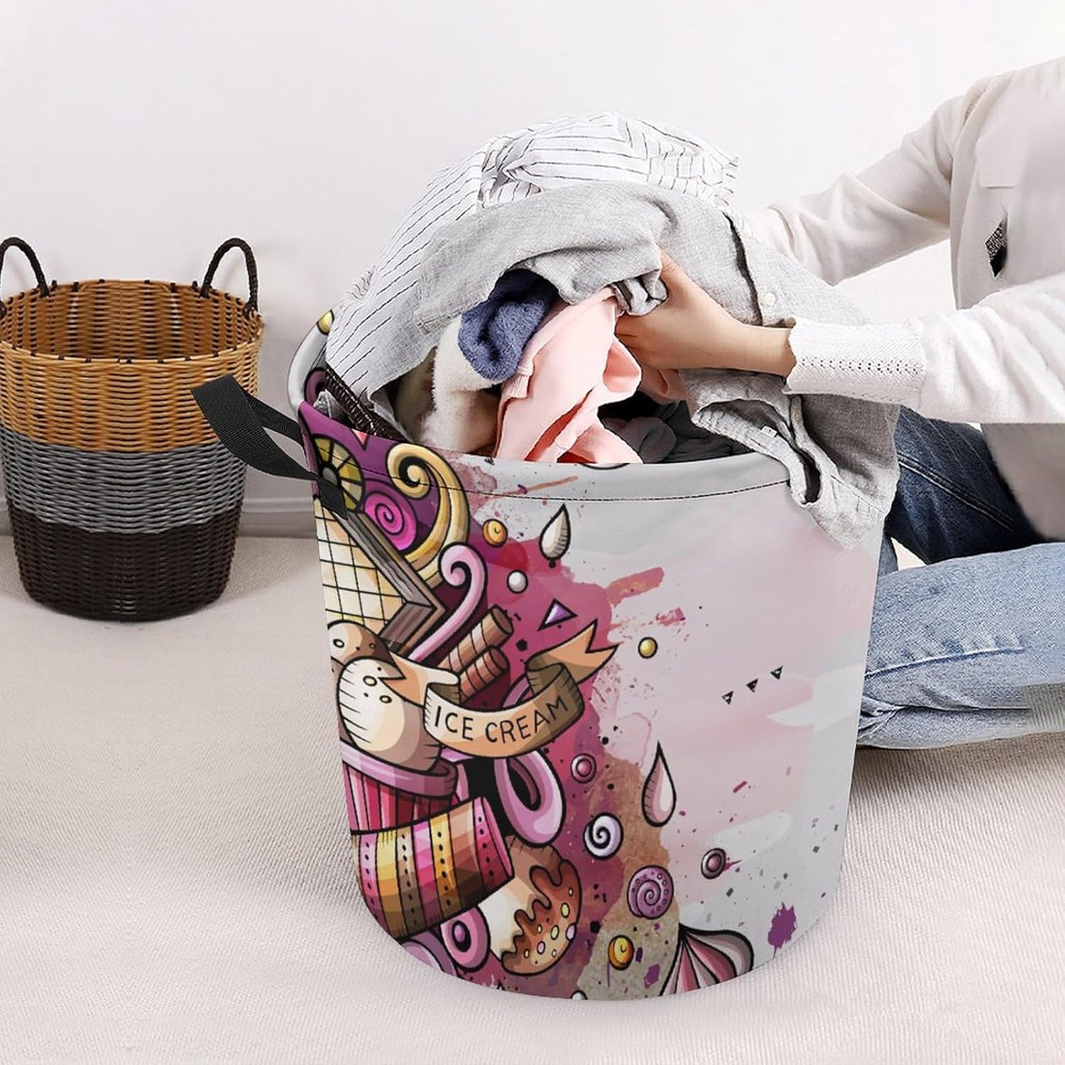 Cartoon Watercolor Ice Cream MEIKKOLaundry Hamper