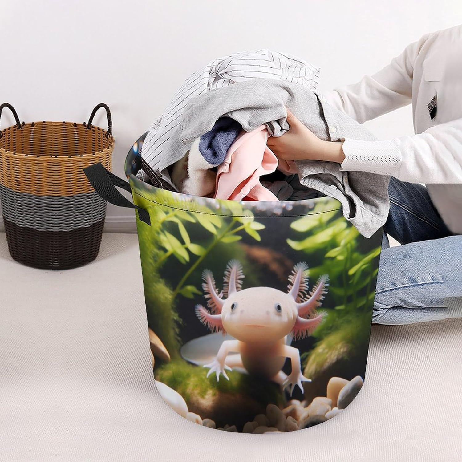 MEIKKO Cute Axolotl Nature Laundry Hamper