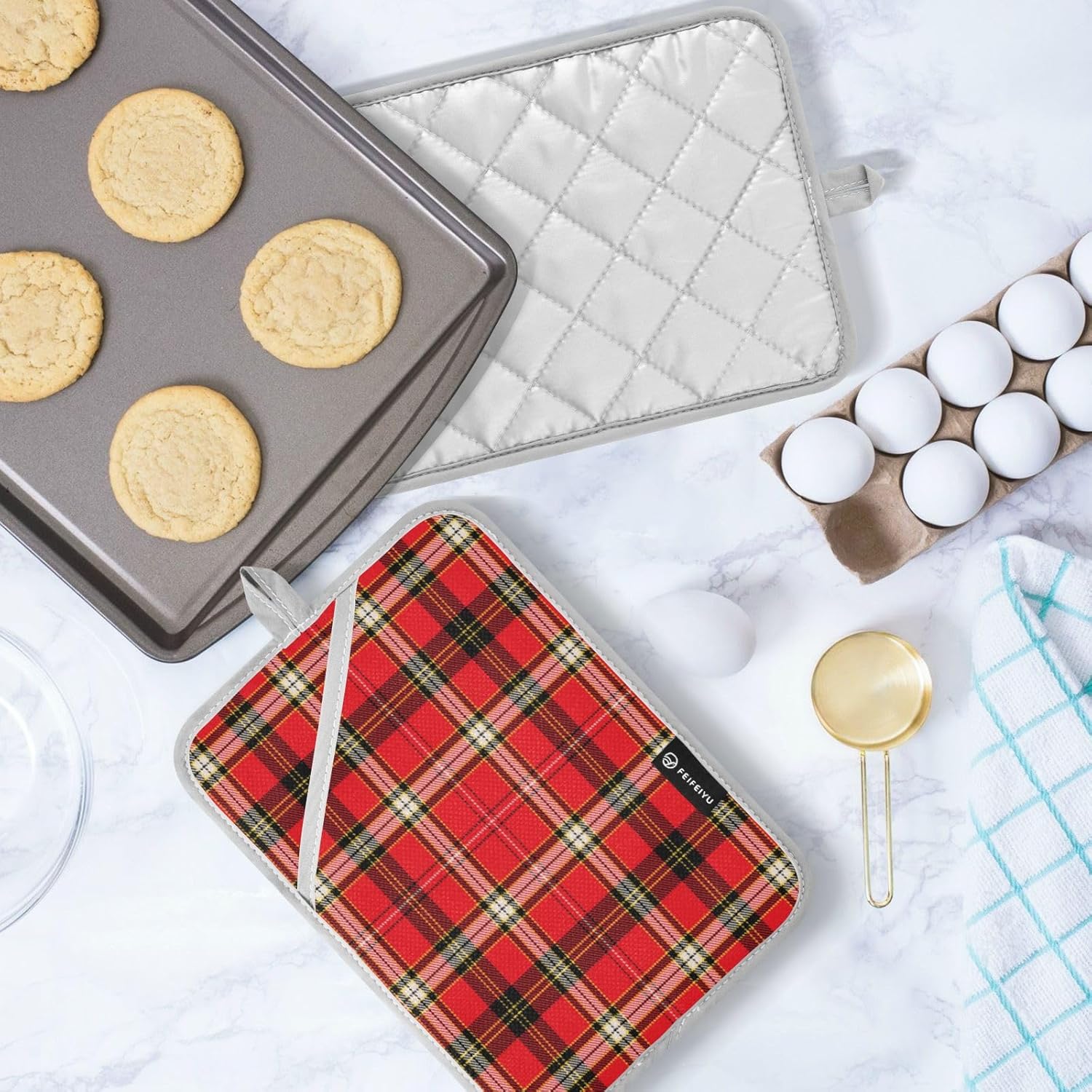 Kcldeci Textured Tartan Plaid 2Pack Pot Holders Heat Resistant Oven Mitts