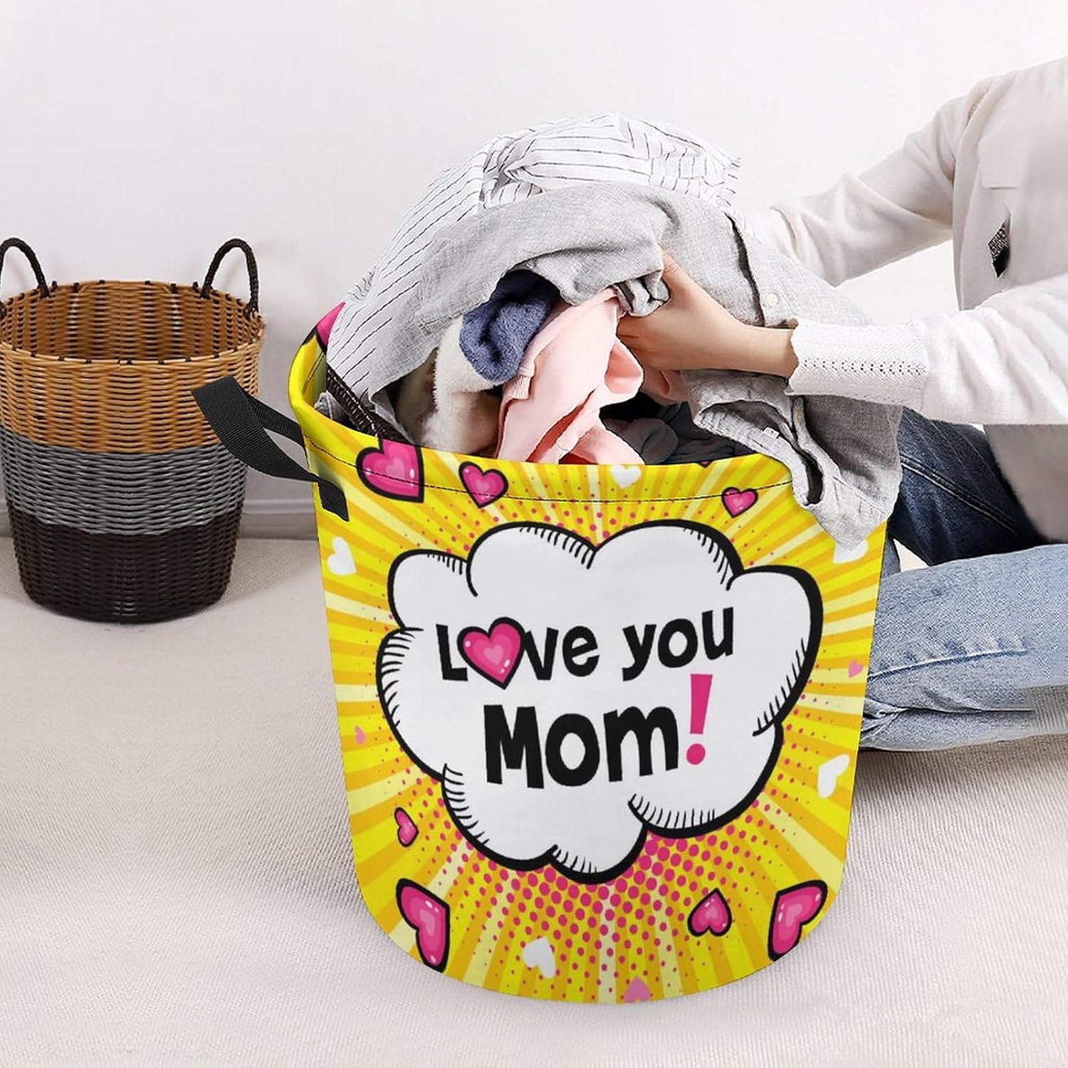Love You Mom Collapsible Laundry Hamper Perfect for Family Storage
